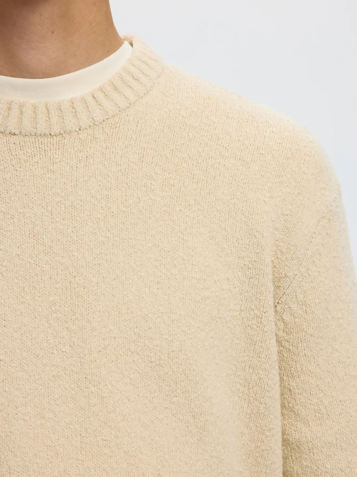 Selected SLMAlex LS Knit Rlx Crew Neck Noos Beige