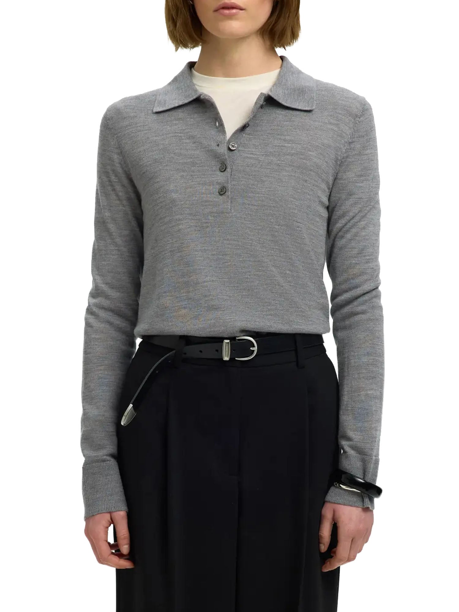 Selected SLWThea LS Knit Merino Collar Grigio