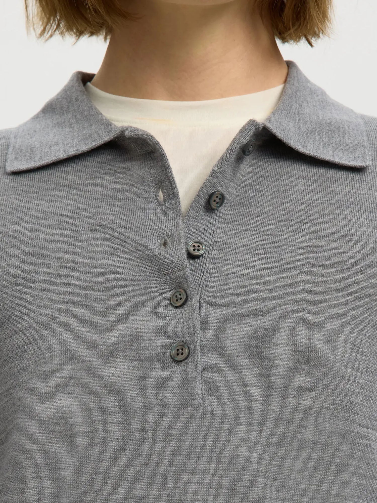 Selected SLWThea LS Knit Merino Collar Grigio