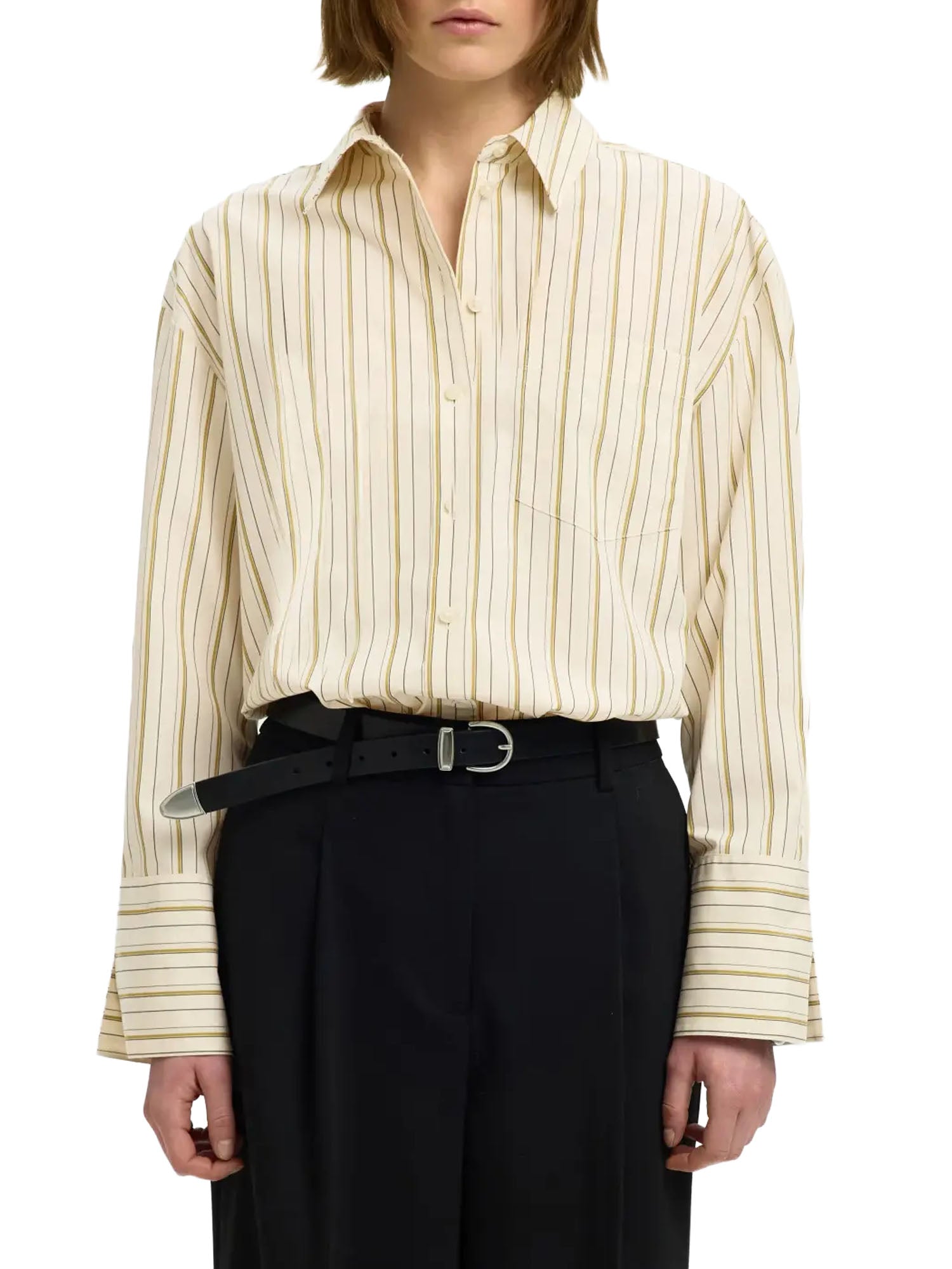 Selected SLWDannie LS Stripe Oversize Shirt Beige