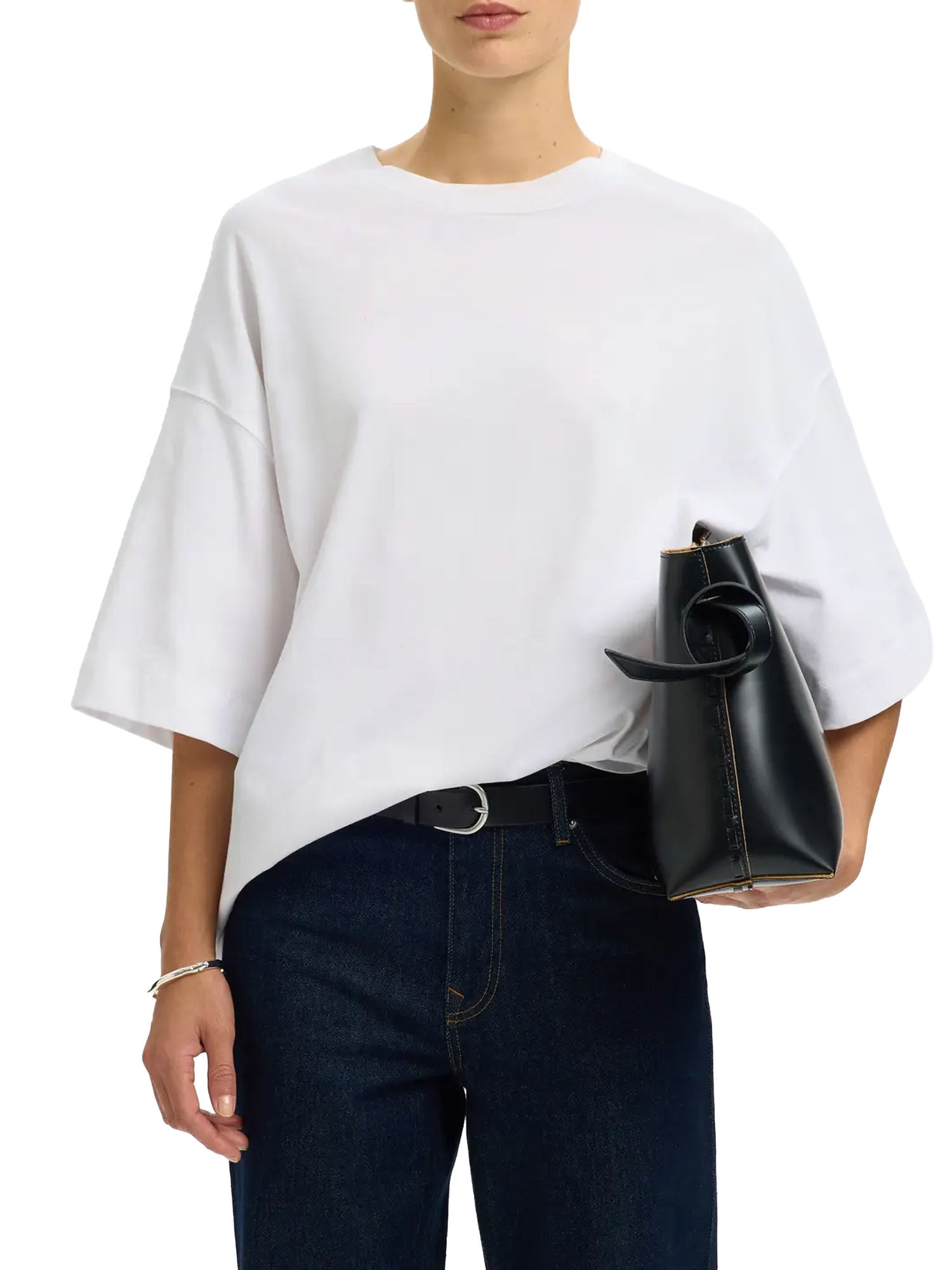 Selected T-shirt SLWCOLWOMAN Oversized Bianco