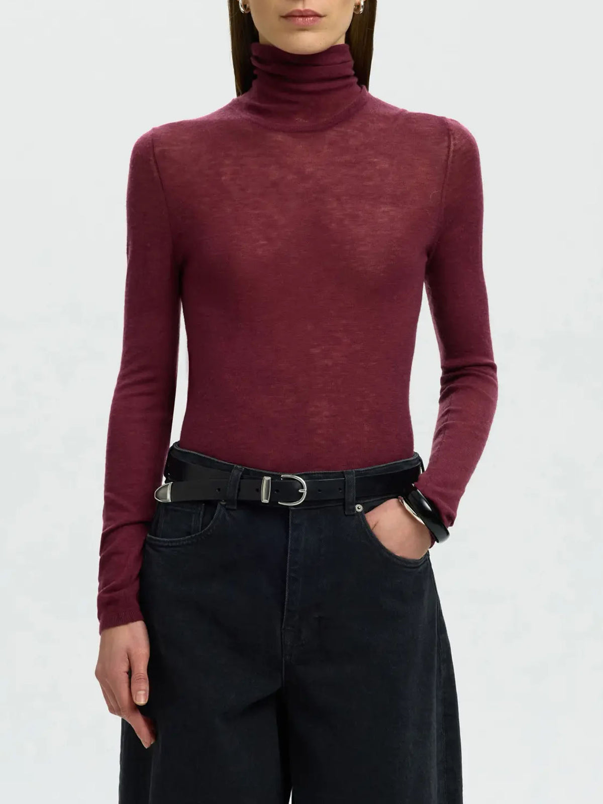 Selected SLWVendy Wool LS Knit Roll Neck Noos Bordeaux