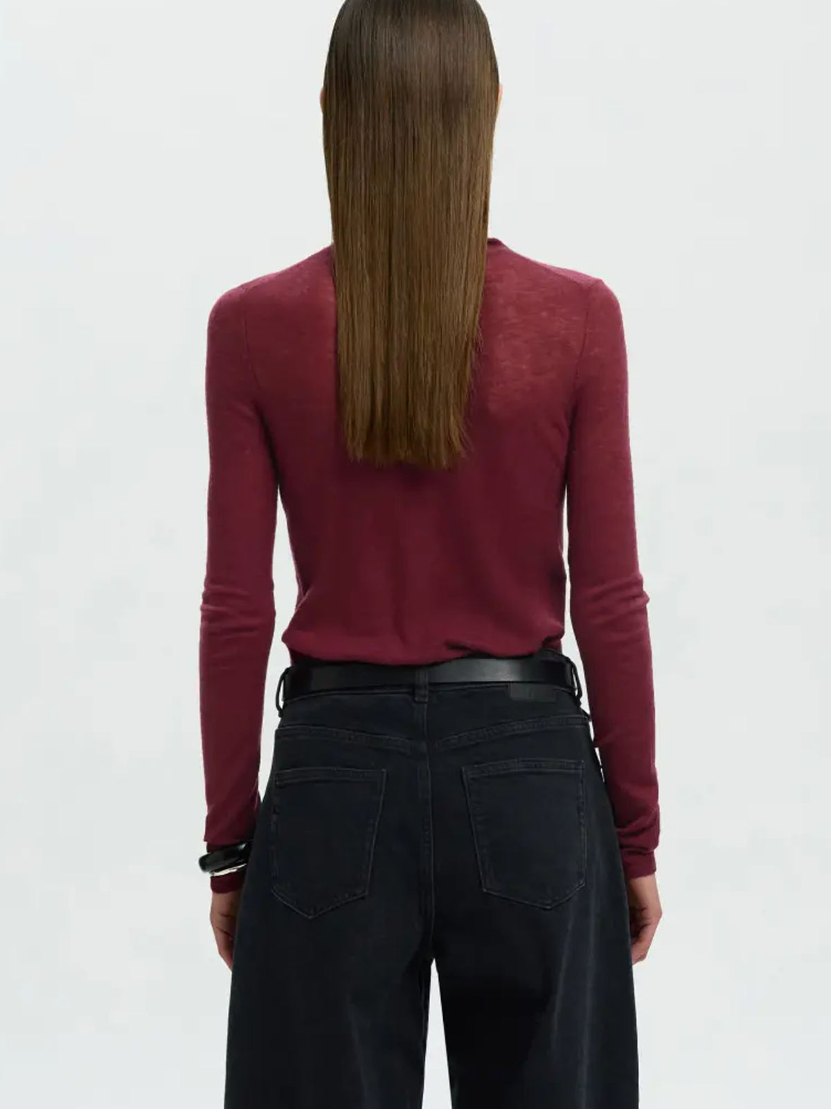 Selected SLWVendy Wool LS Knit Roll Neck Noos Bordeaux