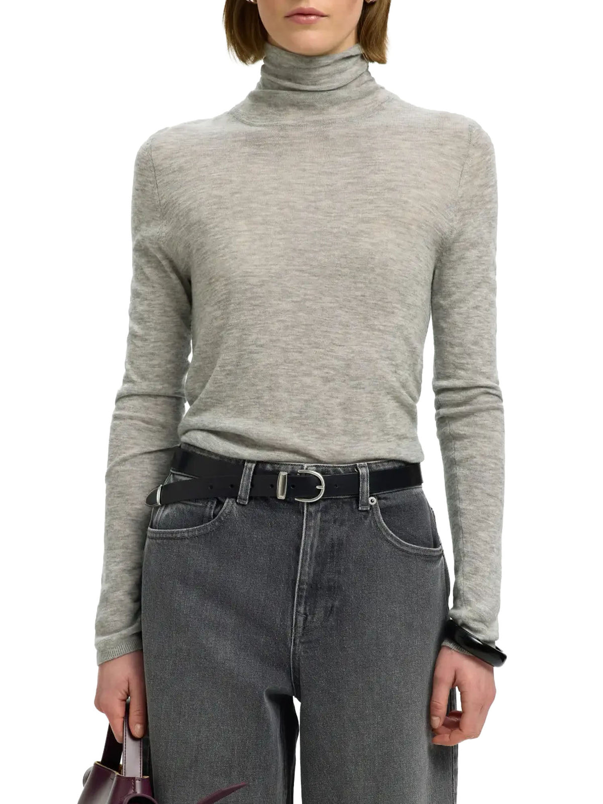 Selected SLWVendy Wool LS Knit Roll Neck Noos Grigio