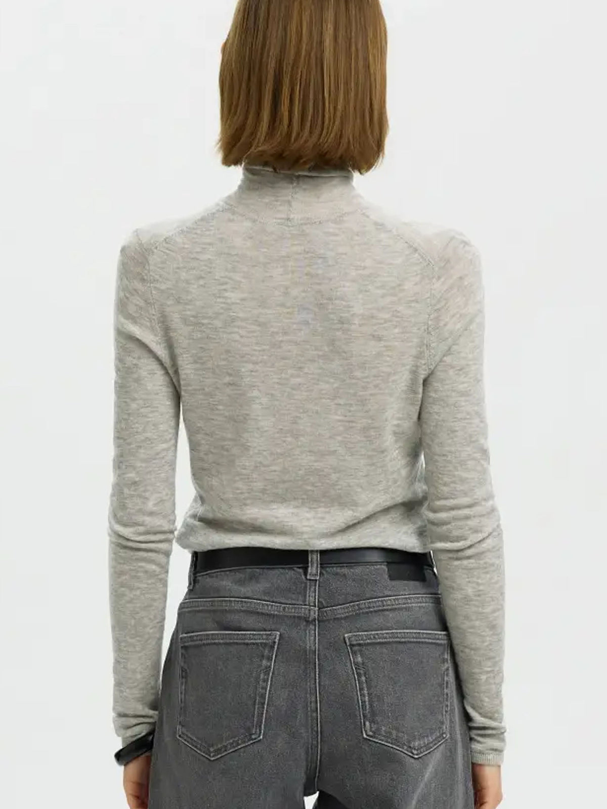 Selected SLWVendy Wool LS Knit Roll Neck Noos Grigio