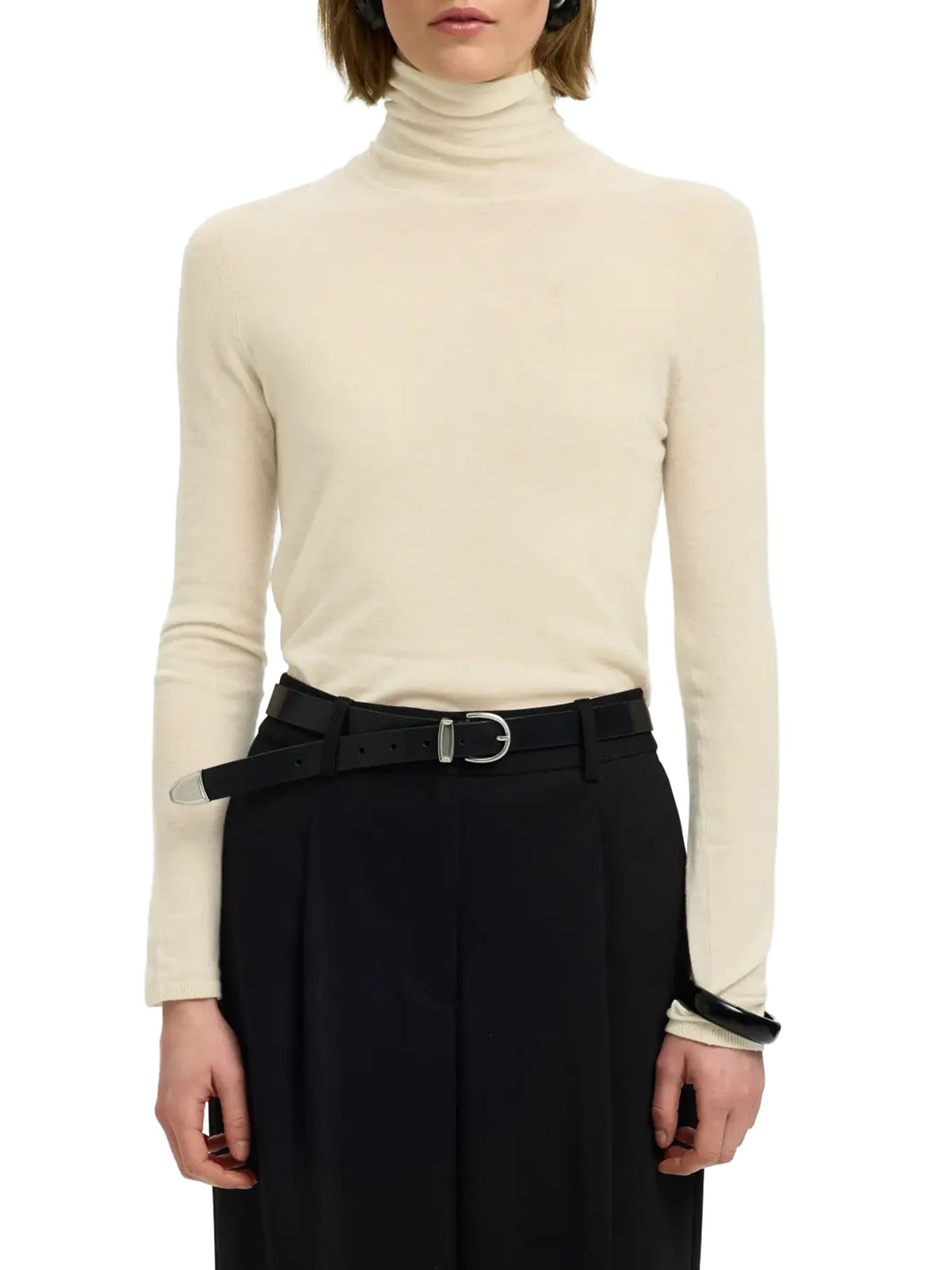 Selected SLWVendy Wool LS Knit Roll Neck Noos Beige