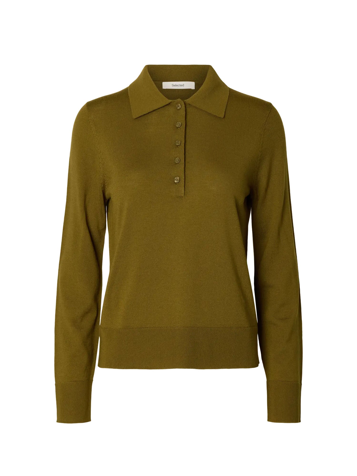 Selected Knit Merino Collar Neck Verde