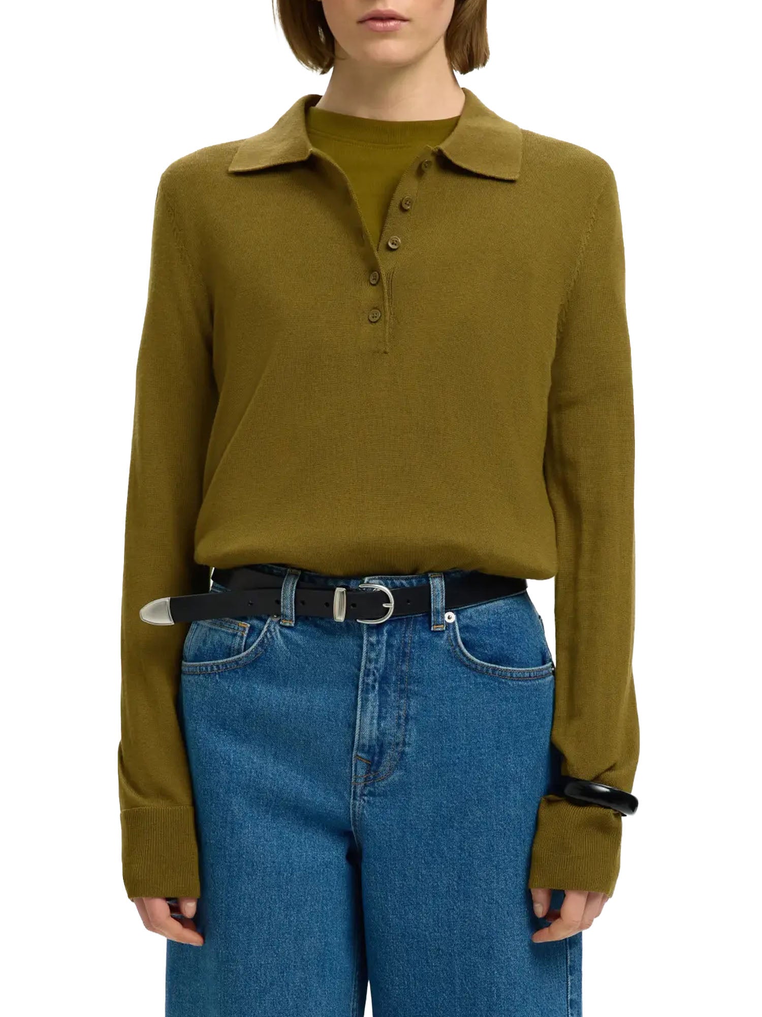 Selected Knit Merino Collar Neck Verde