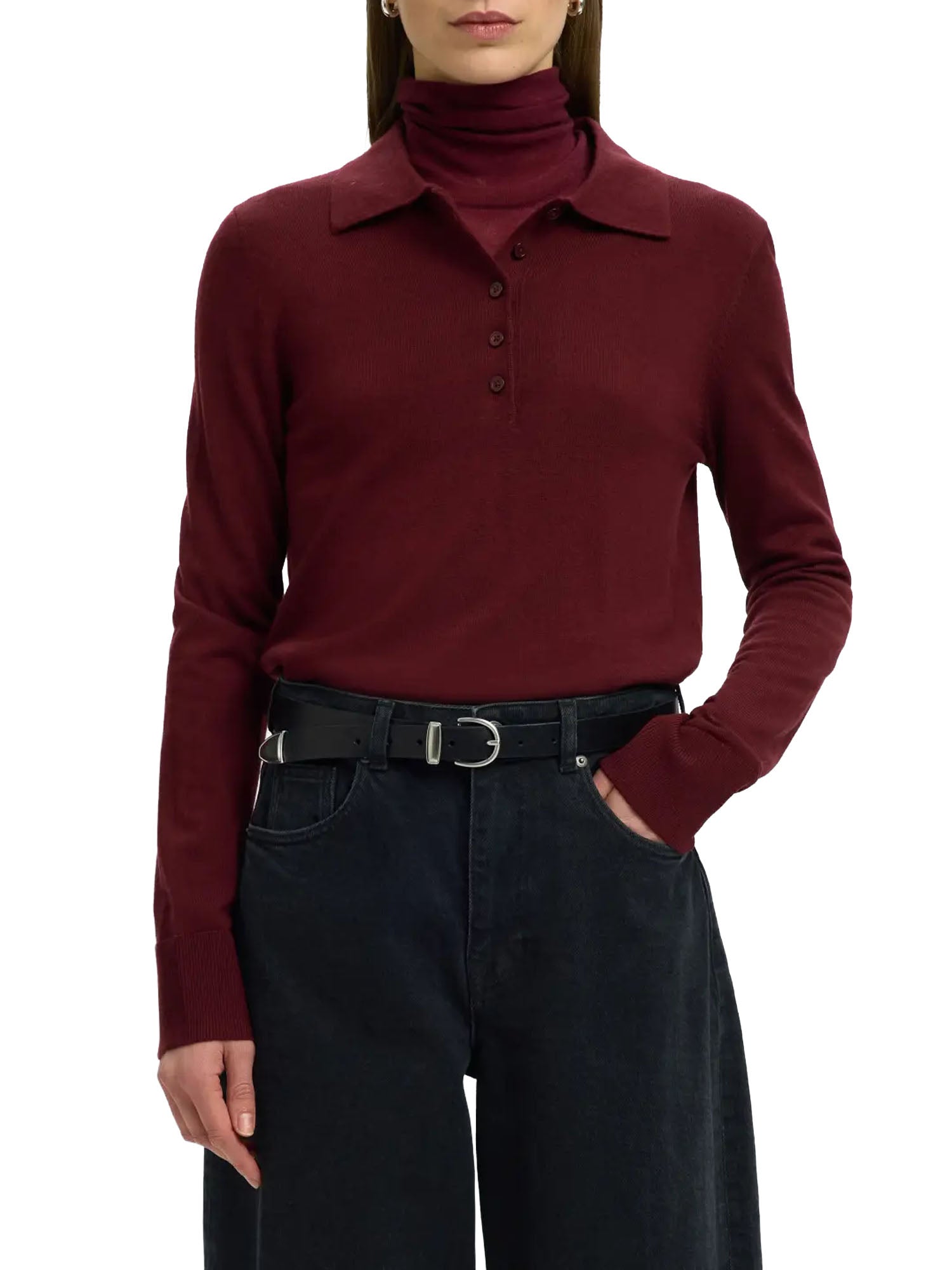 Selected Knit Merino Collar Bordeaux