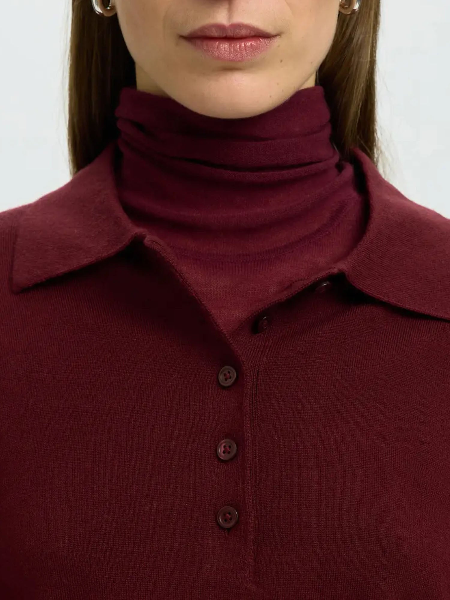Selected Knit Merino Collar Bordeaux