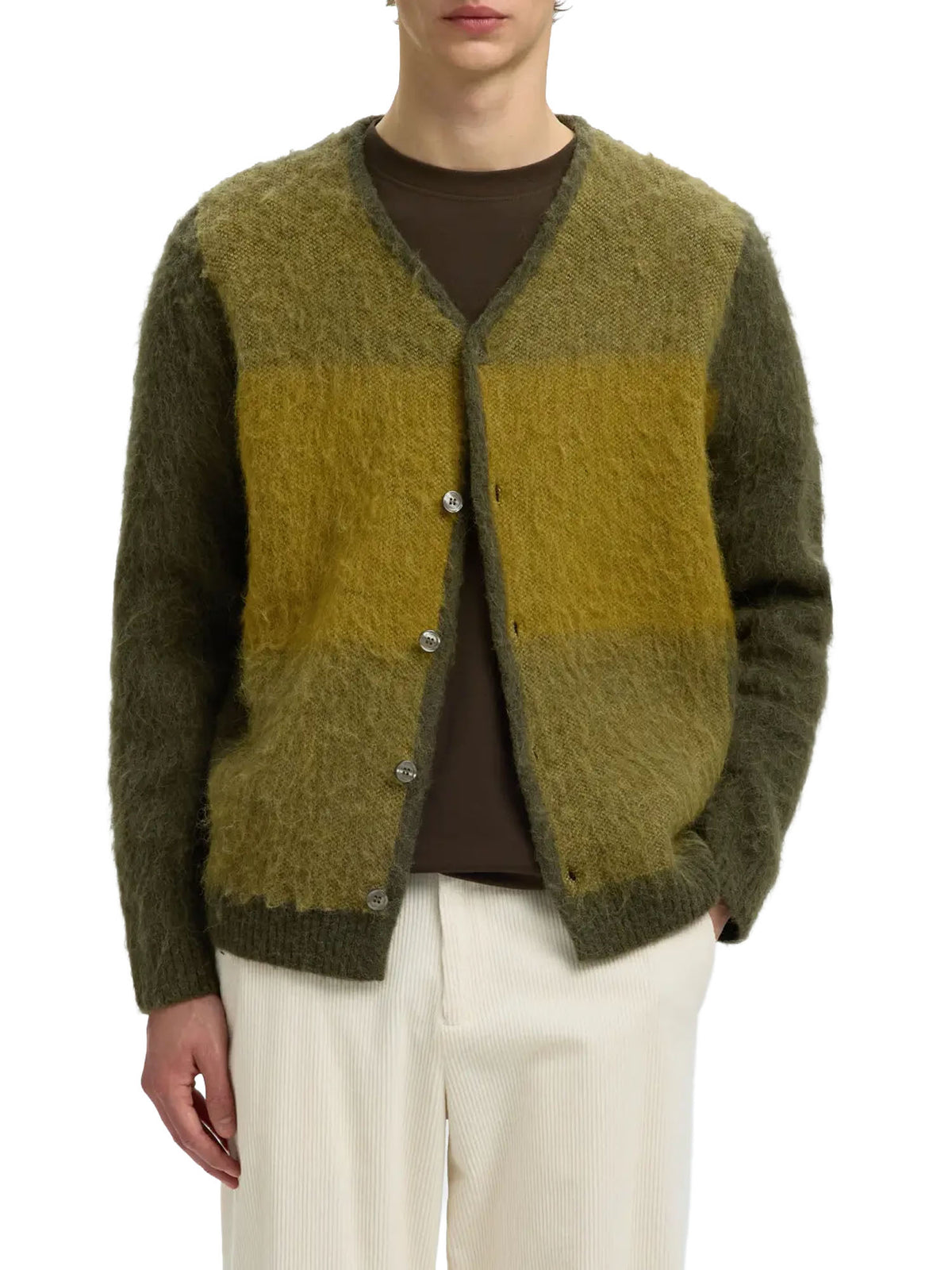 Selected SLMRai LS Knit Block Cardigan Verde