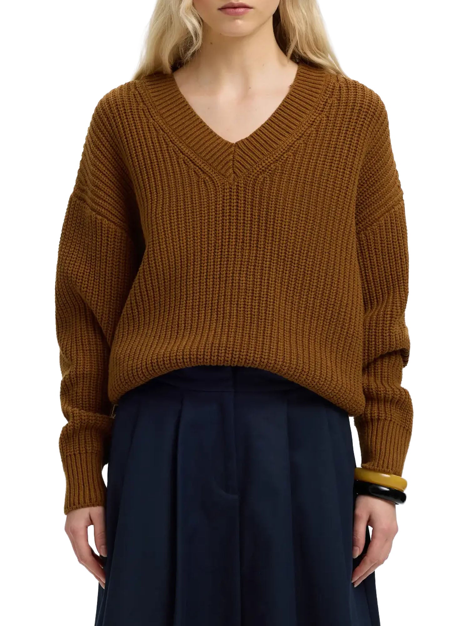Selected Knit V-Neck Marrone