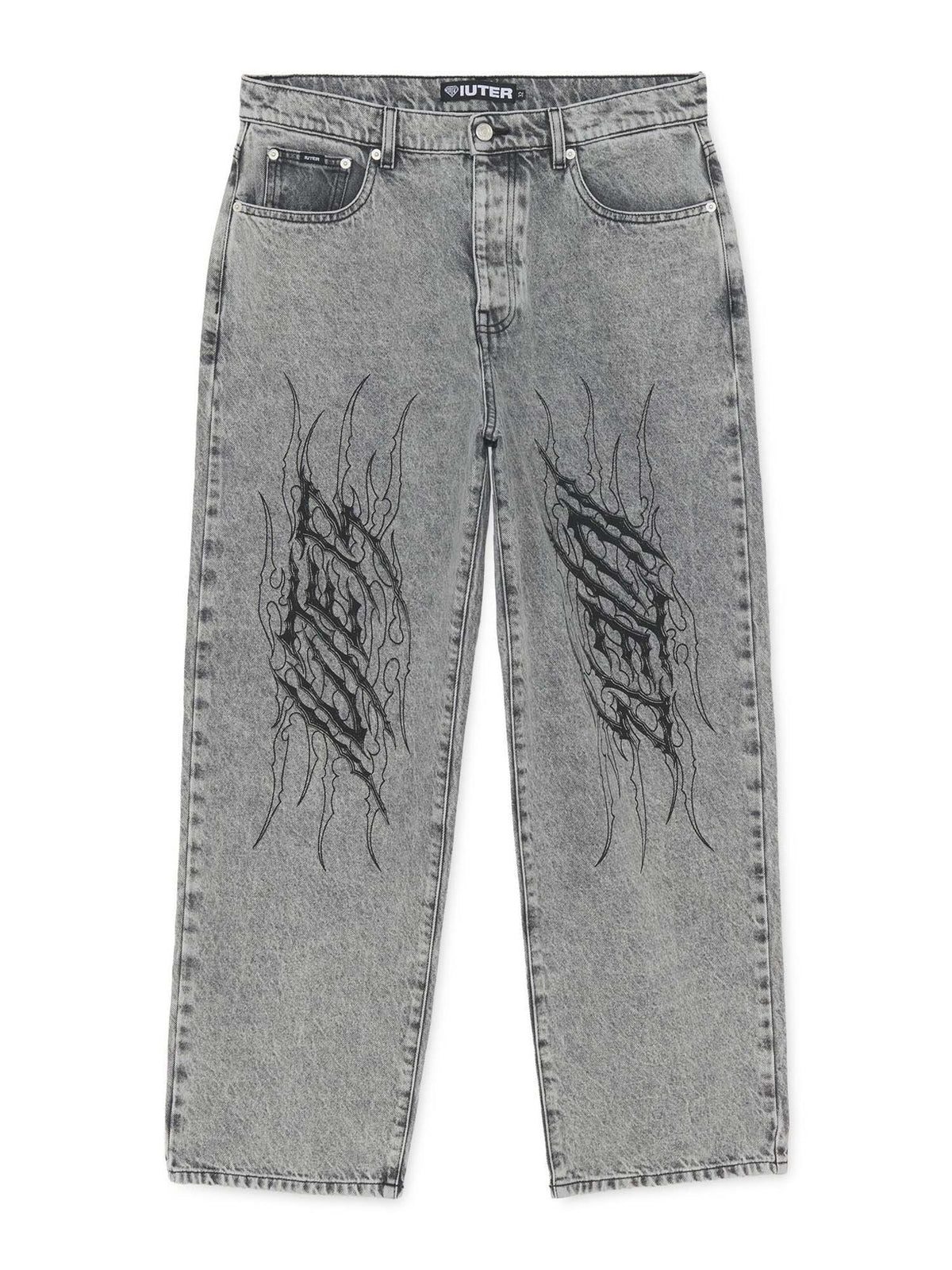 Iuter Tribal Baggy Denim Pants Grigio