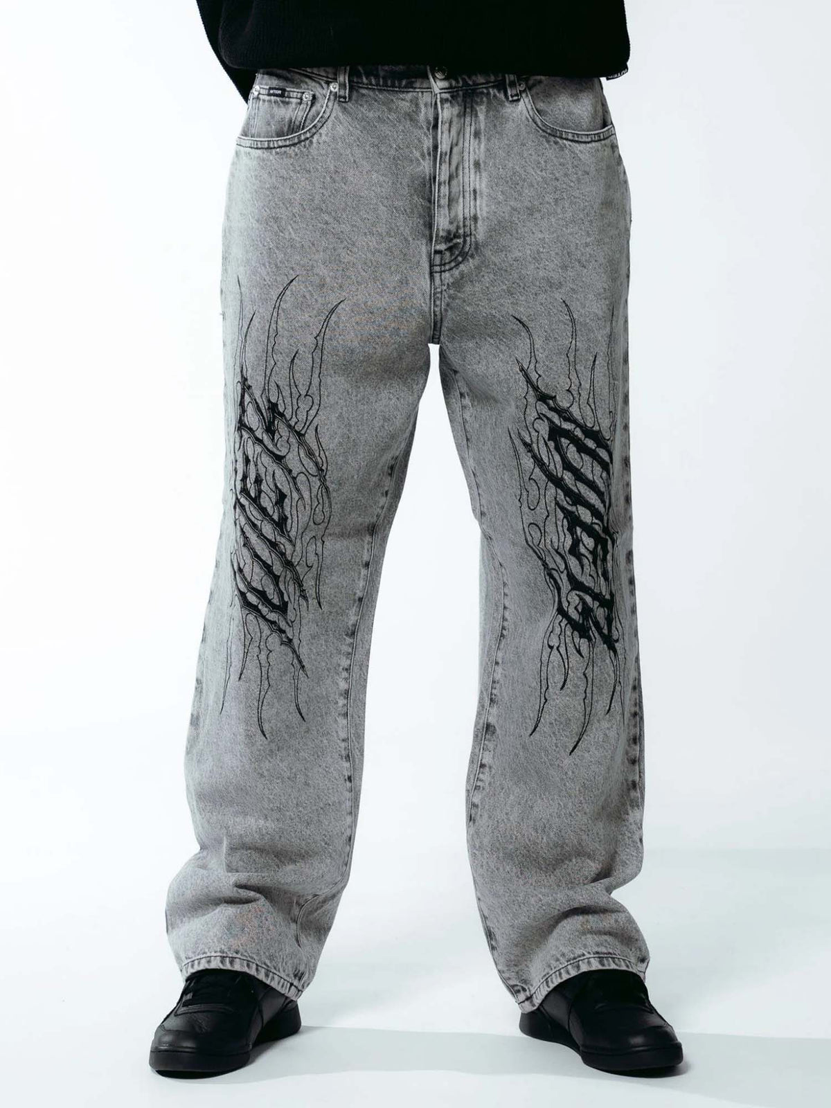 Iuter Tribal Baggy Denim Pants Grigio