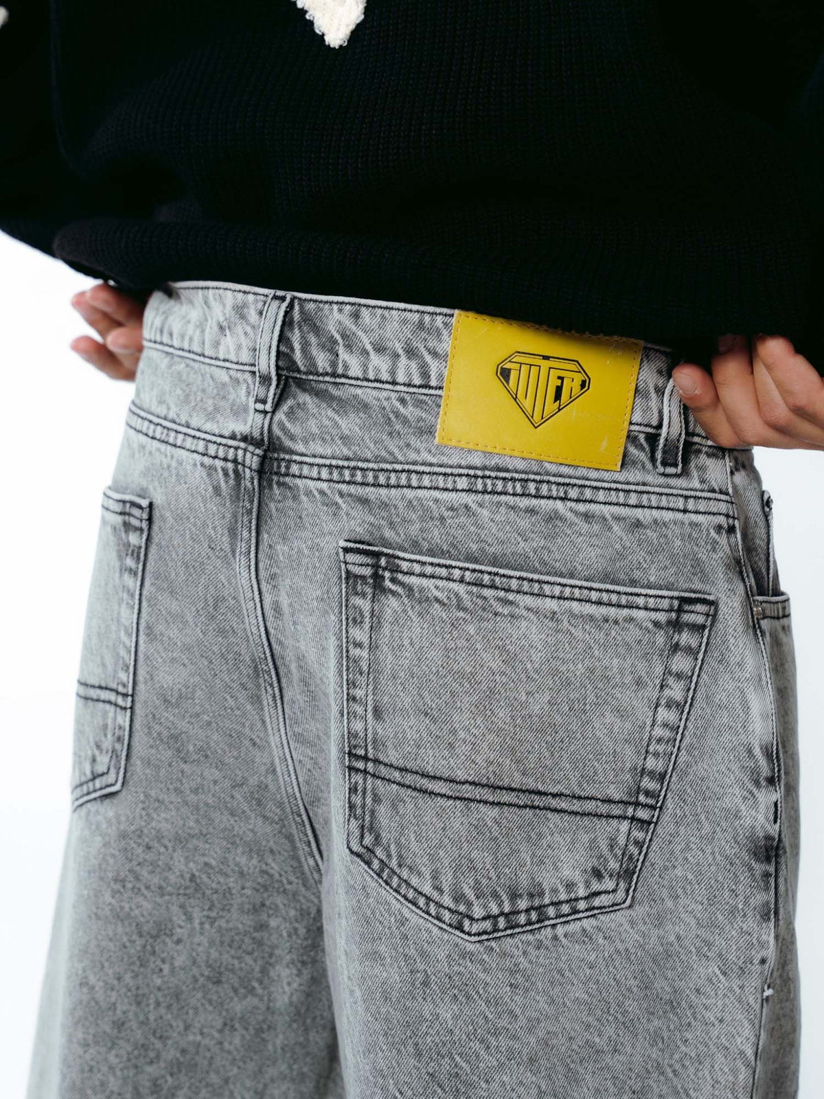 Iuter Tribal Baggy Denim Pants Grigio