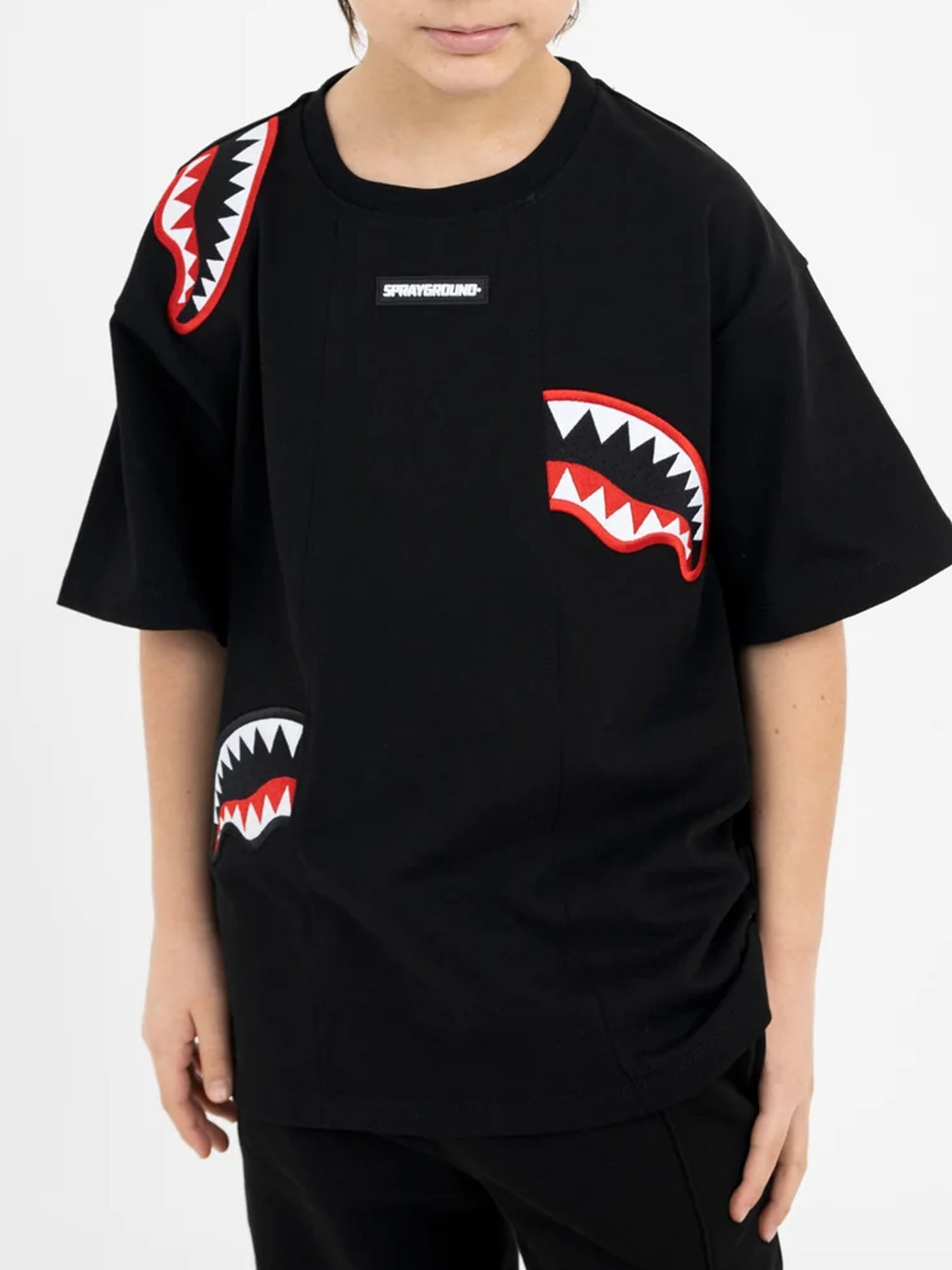 Sprayground Shark Patches Over T-Shirt bambino Nero