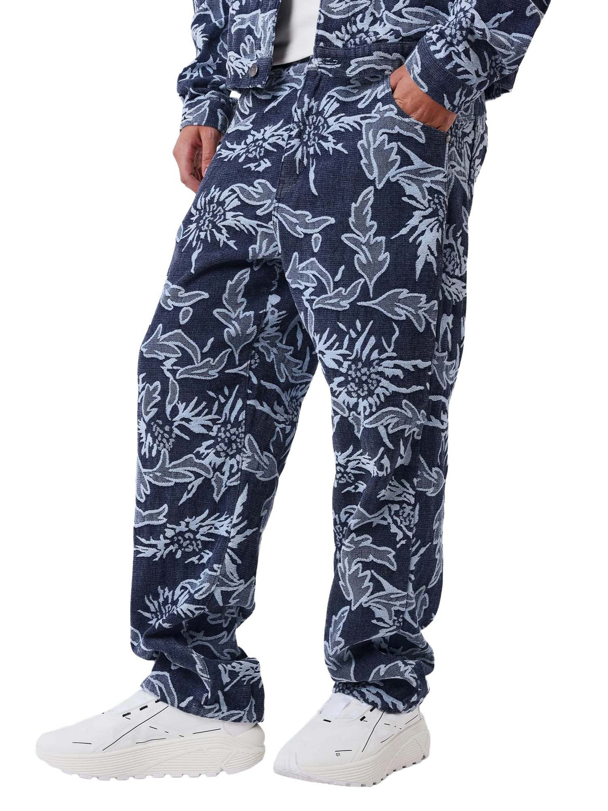 Project X Paris Pantalone in denim jacquard floreale Blu
