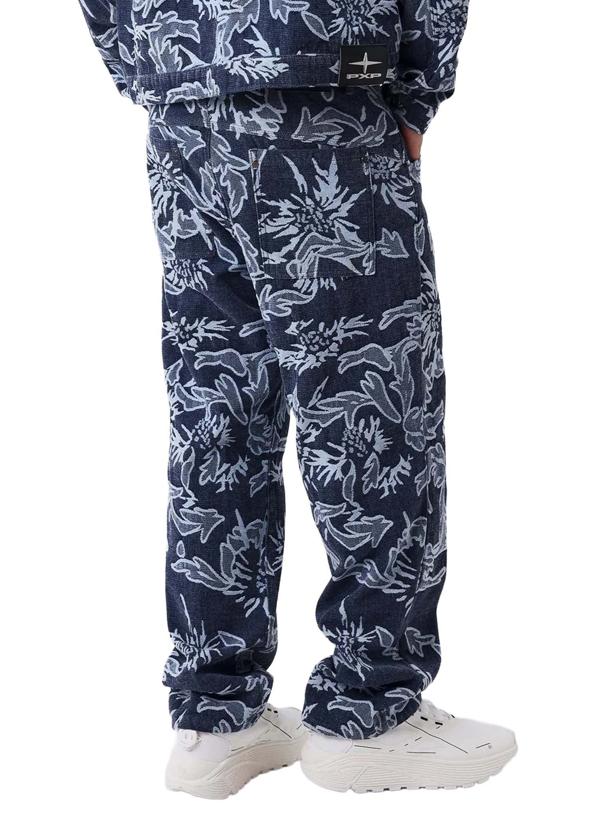 Project X Paris Pantalone in denim jacquard floreale Blu