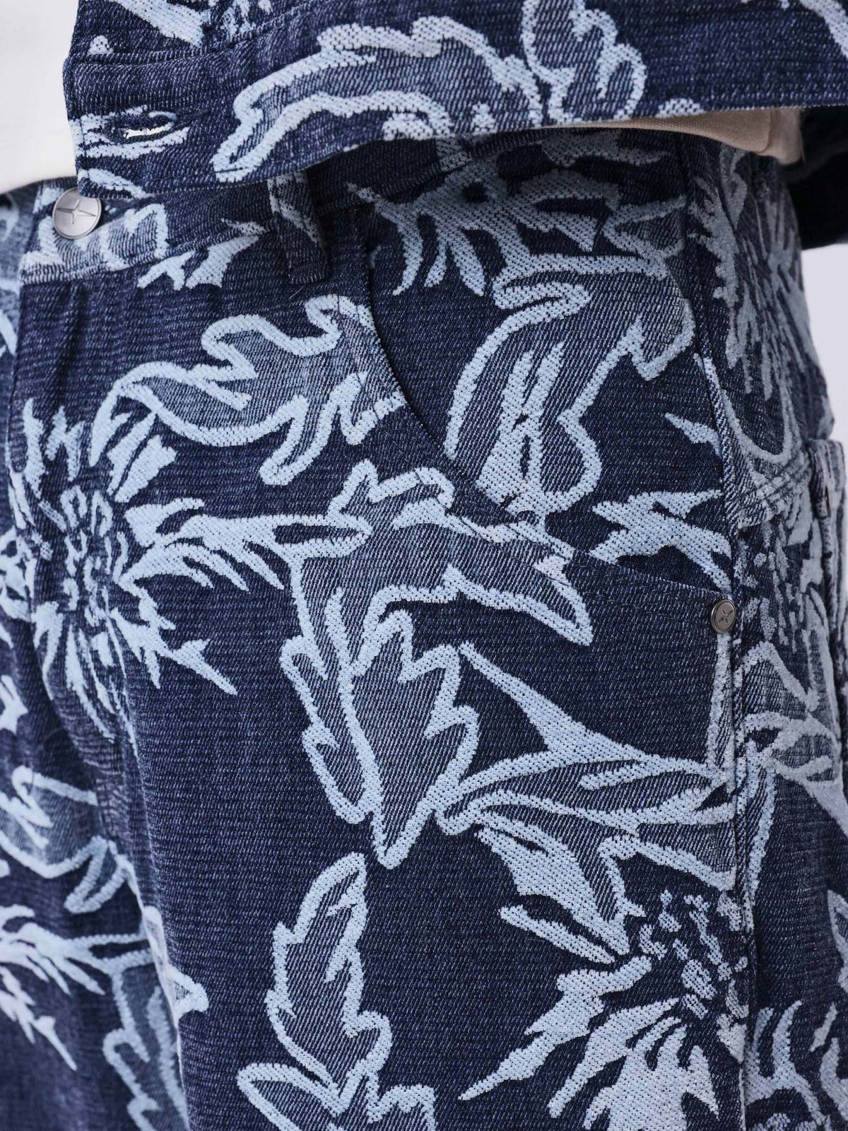 Project X Paris Pantalone in denim jacquard floreale Blu