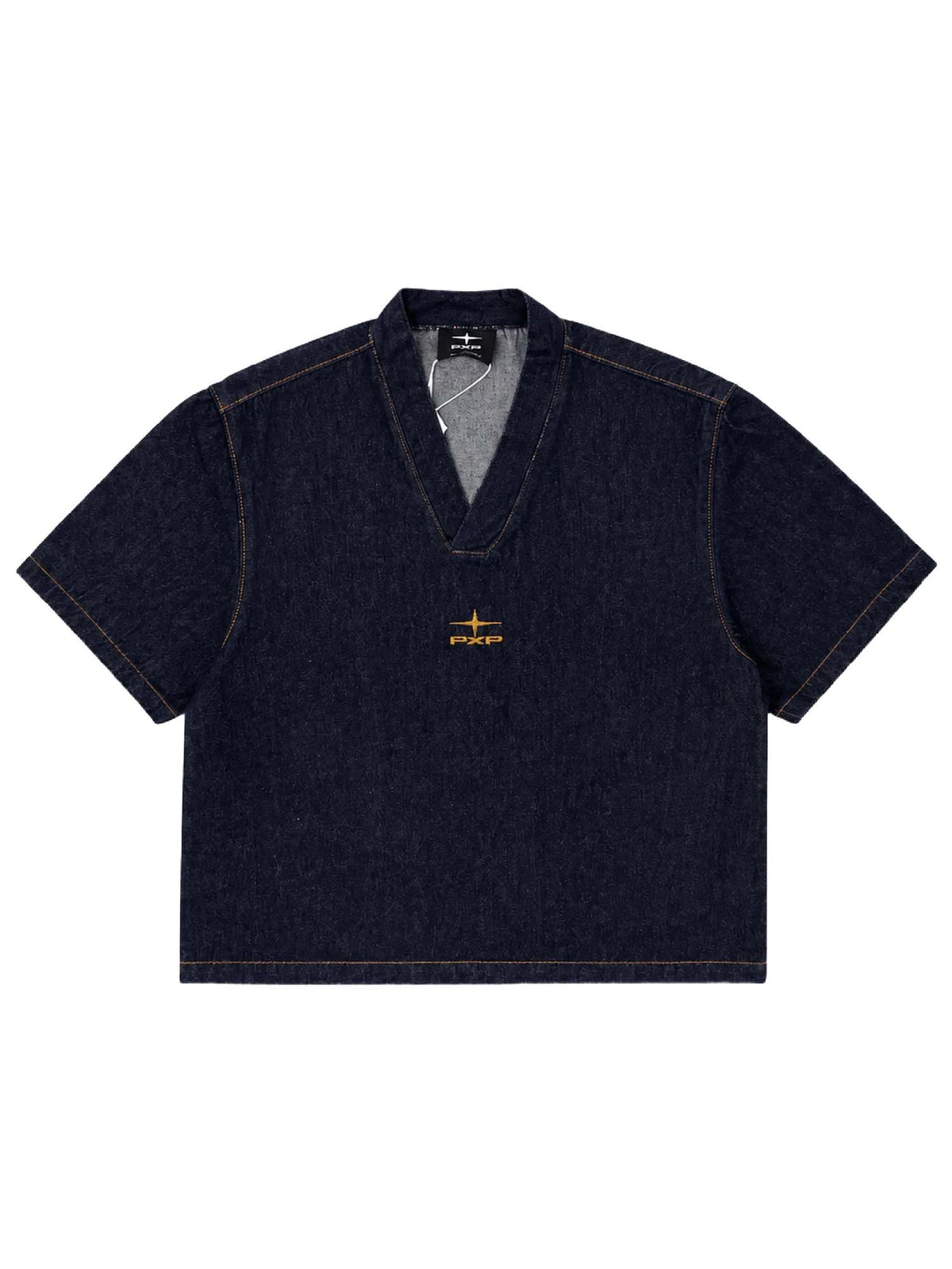 Project X Paris T-shirt in denim con scollo a V Snow Blu