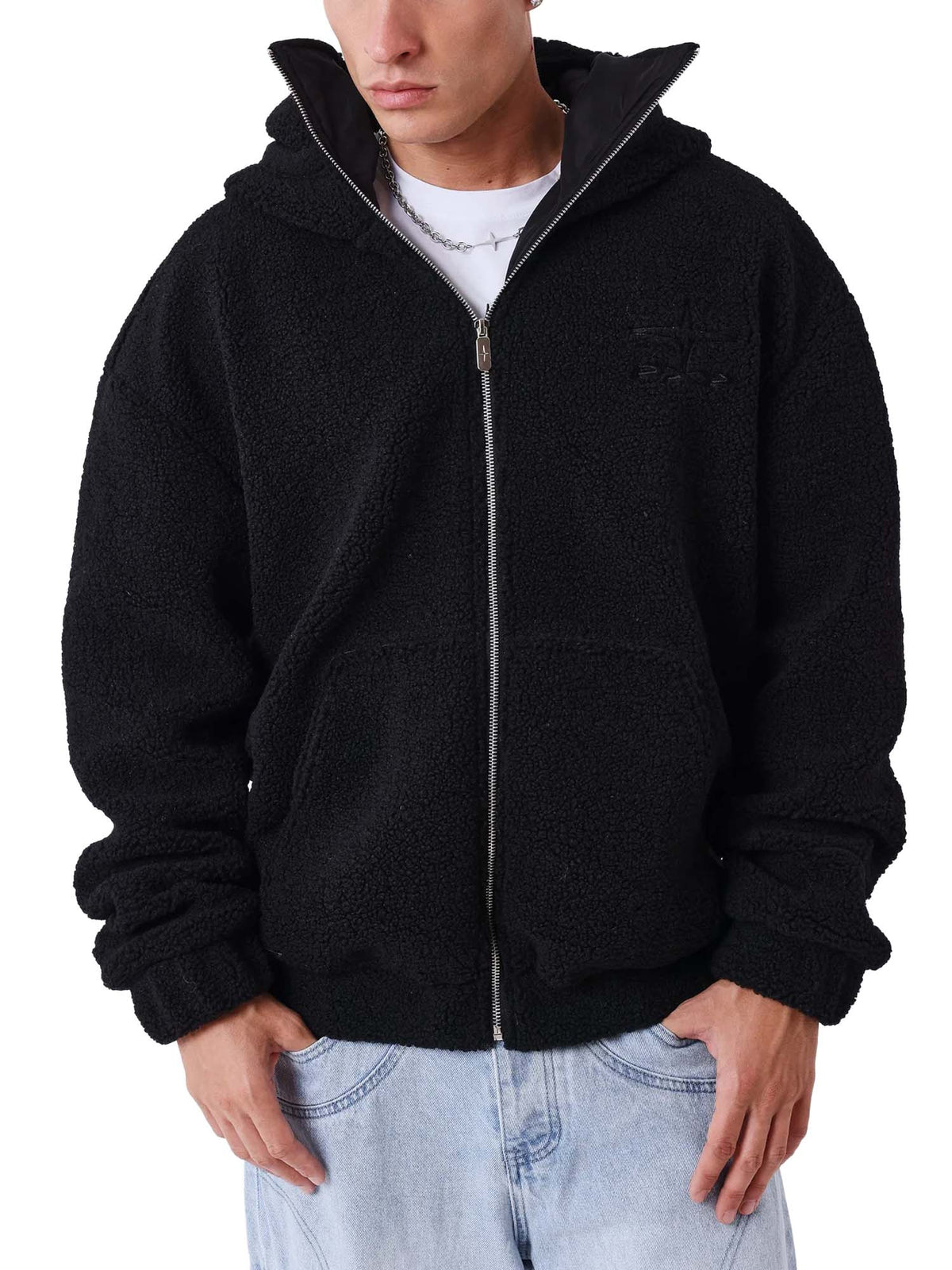 Project X Paris Giacca con zip in sherpa con doppio cappuccio Mountain Nero