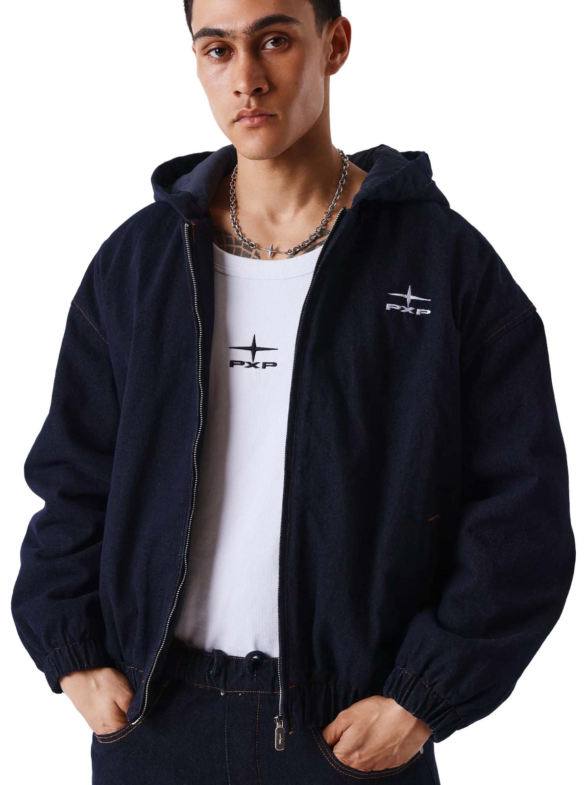 Project X Paris Giacca con cappuccio in denim snow Blu
