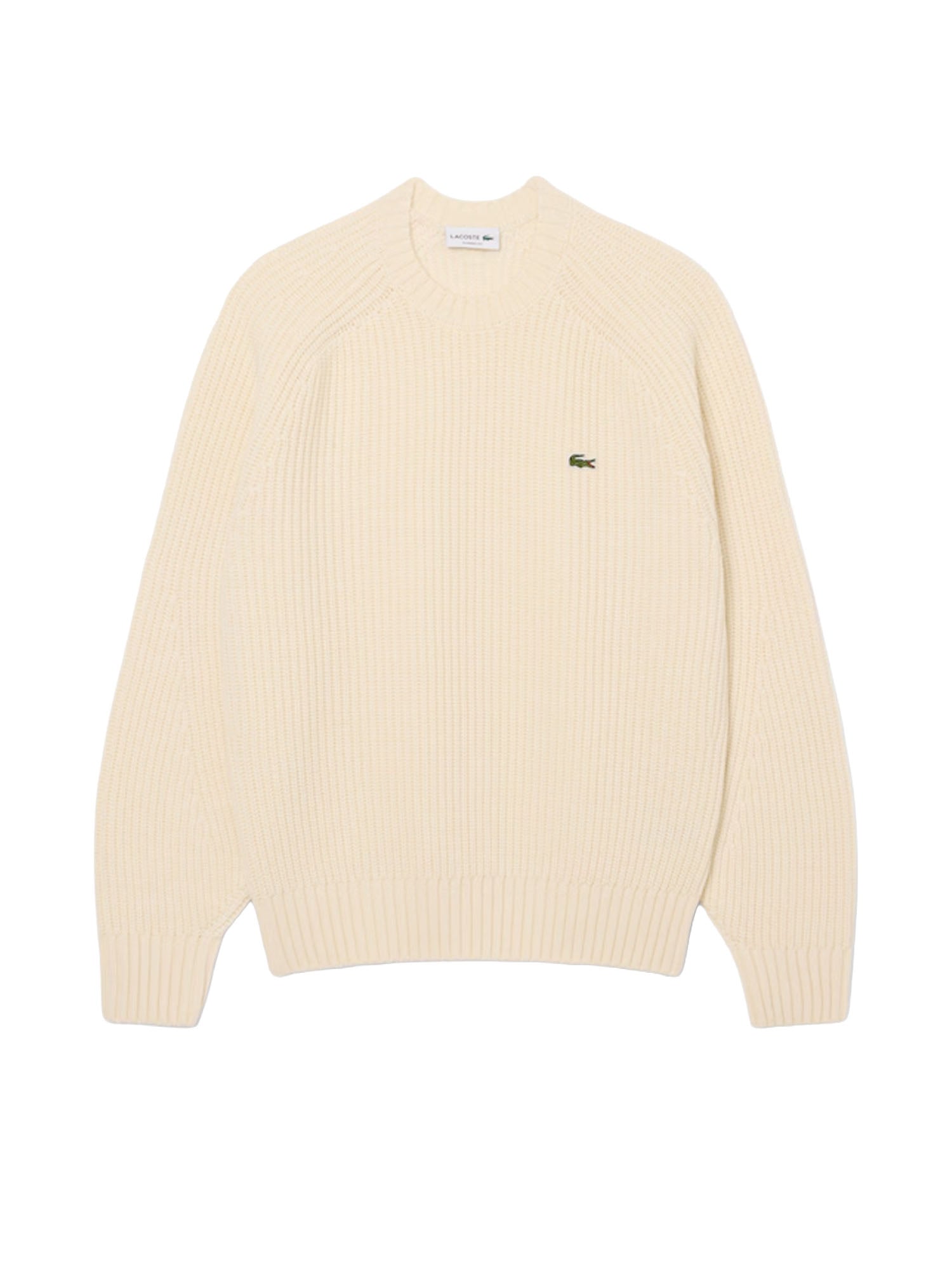 Lacoste Maglione spesso in lana cardata con girocollo Beige