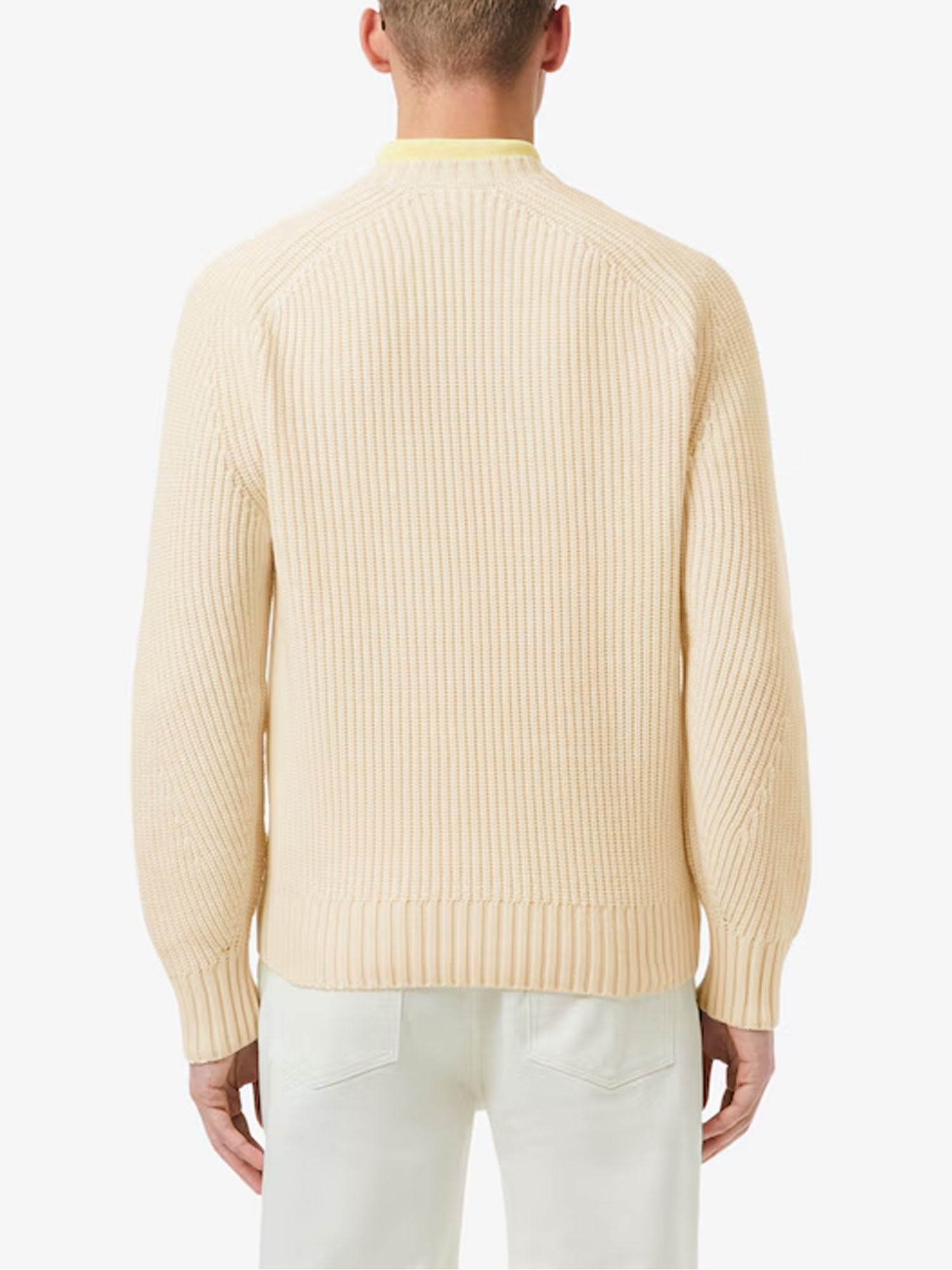 Lacoste Maglione spesso in lana cardata con girocollo Beige