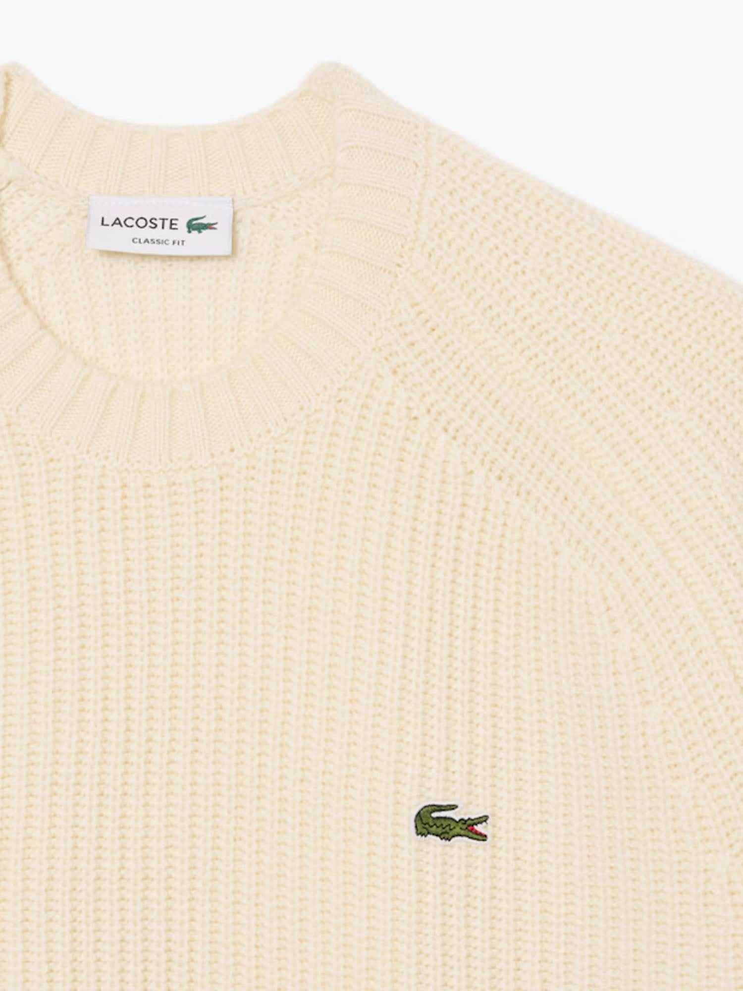 Lacoste Maglione spesso in lana cardata con girocollo Beige