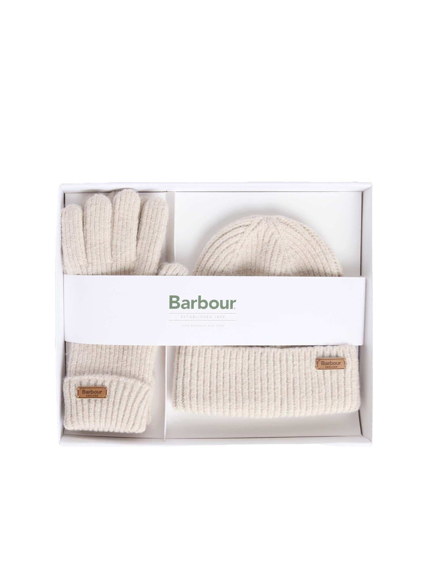 Barbour Set regalo con guanti e berretto Pendle Bianco