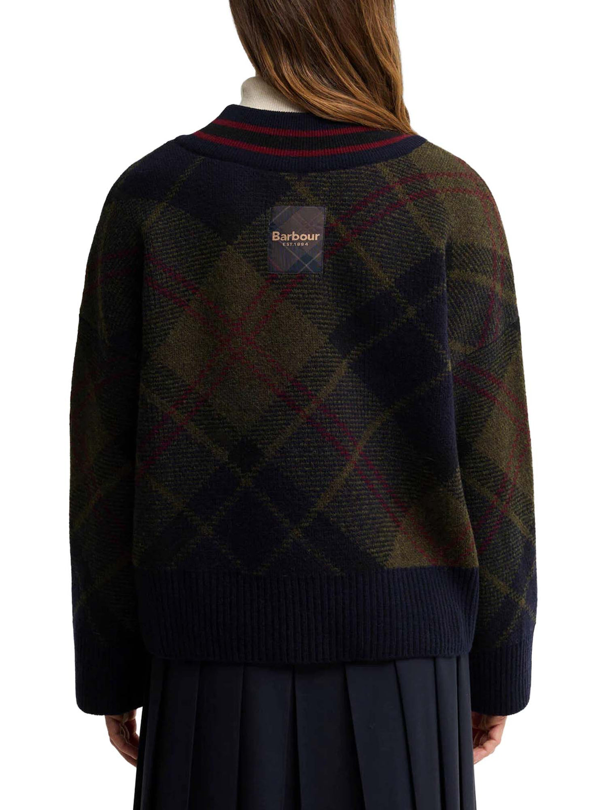Barbour Maglione Shae in lana tartan con scollo a V Verde