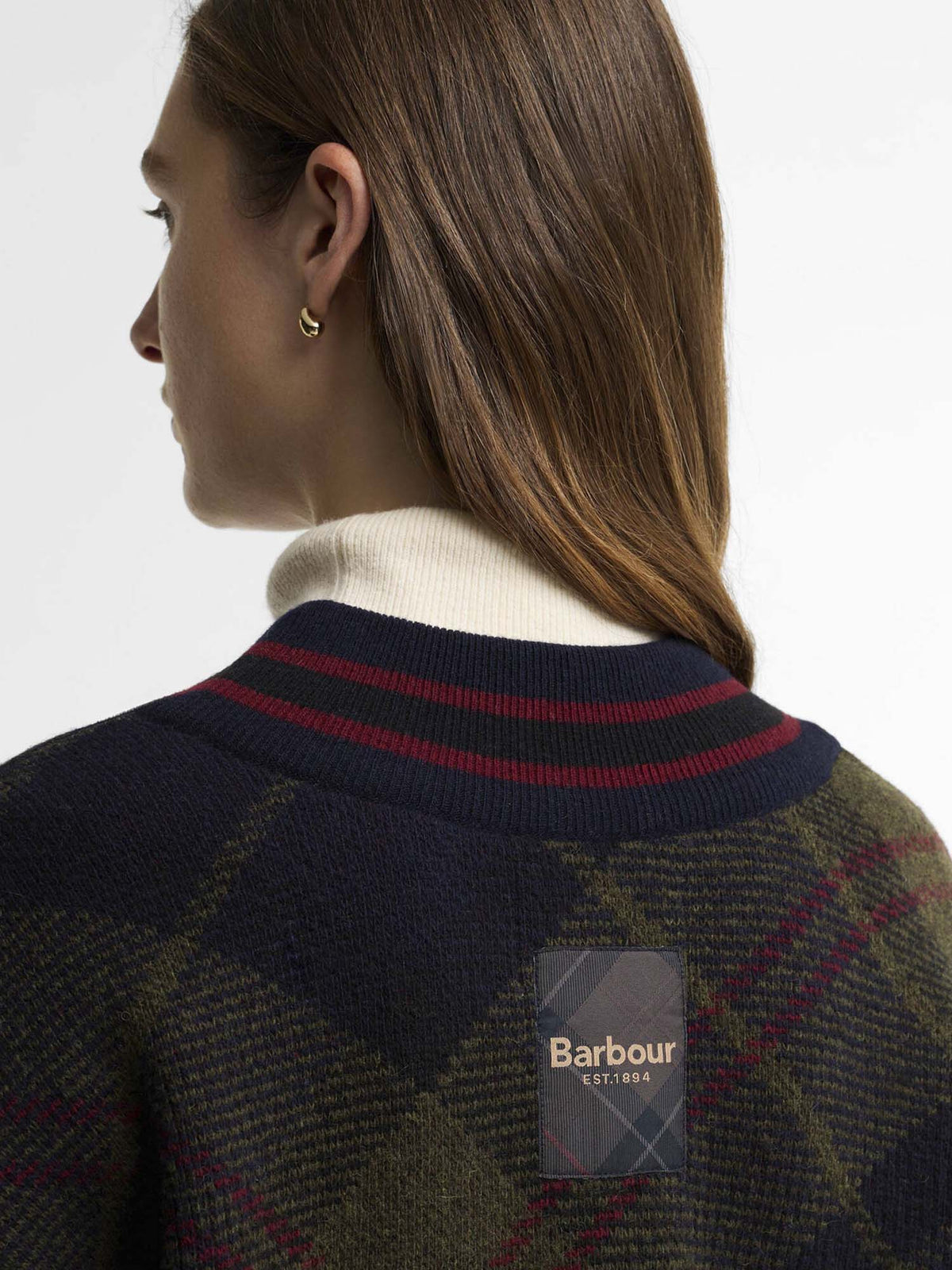 Barbour Maglione Shae in lana tartan con scollo a V Verde