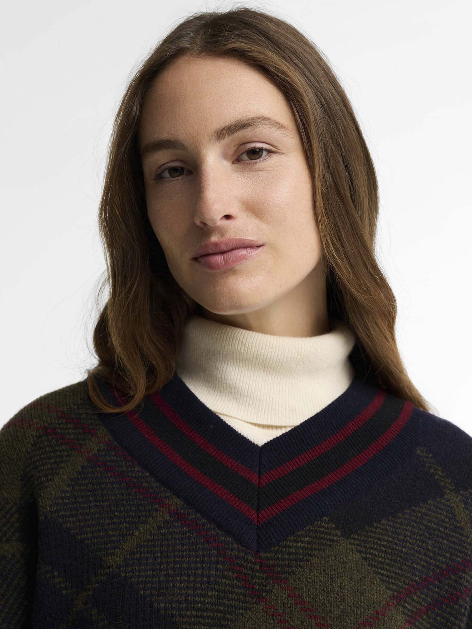Barbour Maglione Shae in lana tartan con scollo a V Verde