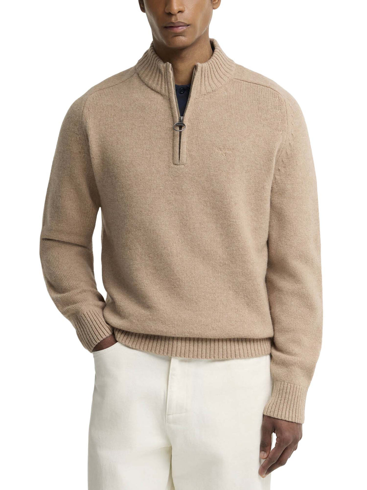 Barbour Maglione con zip corta Newtown Beige