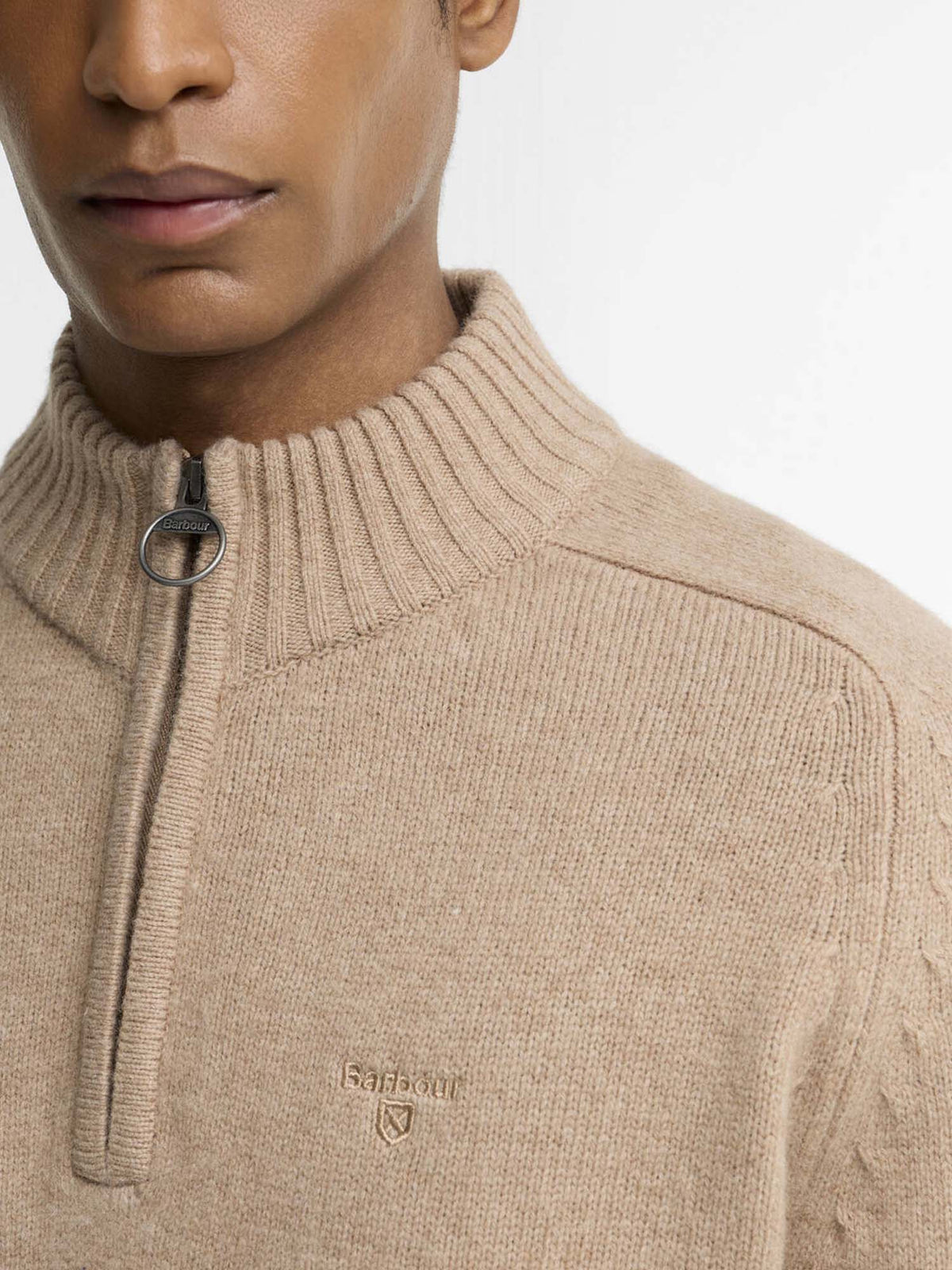 Barbour Maglione con zip corta Newtown Beige
