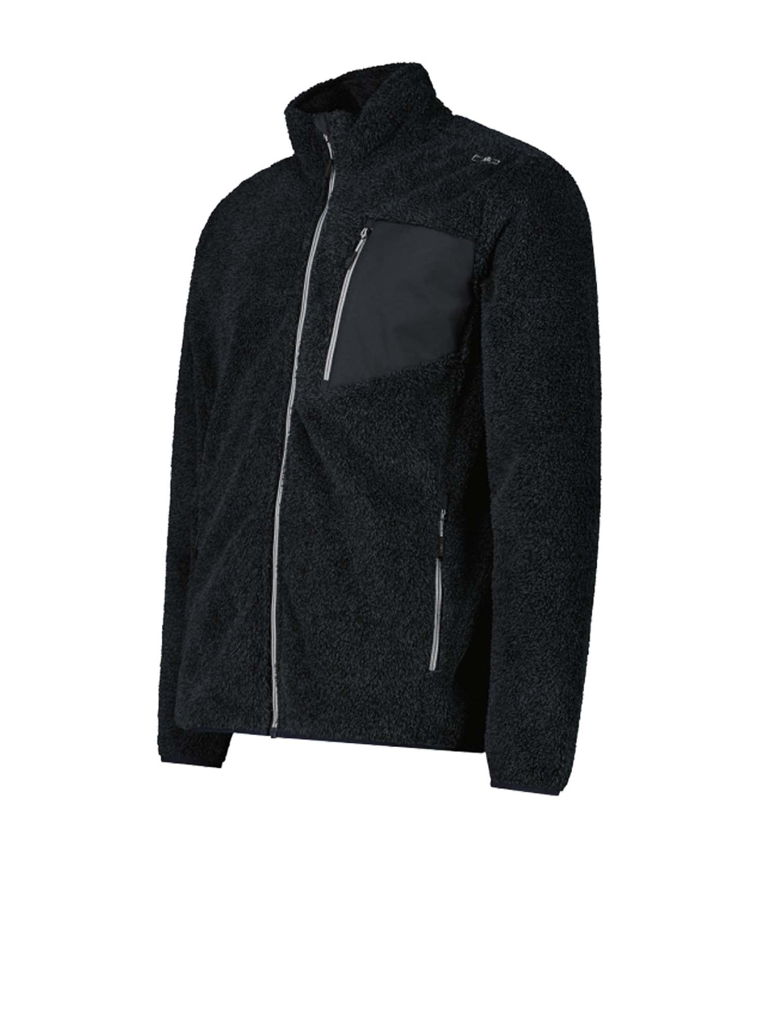 Cmp Giacca in pile HighLoft da uomo con tasca termoapplicata melange Nero