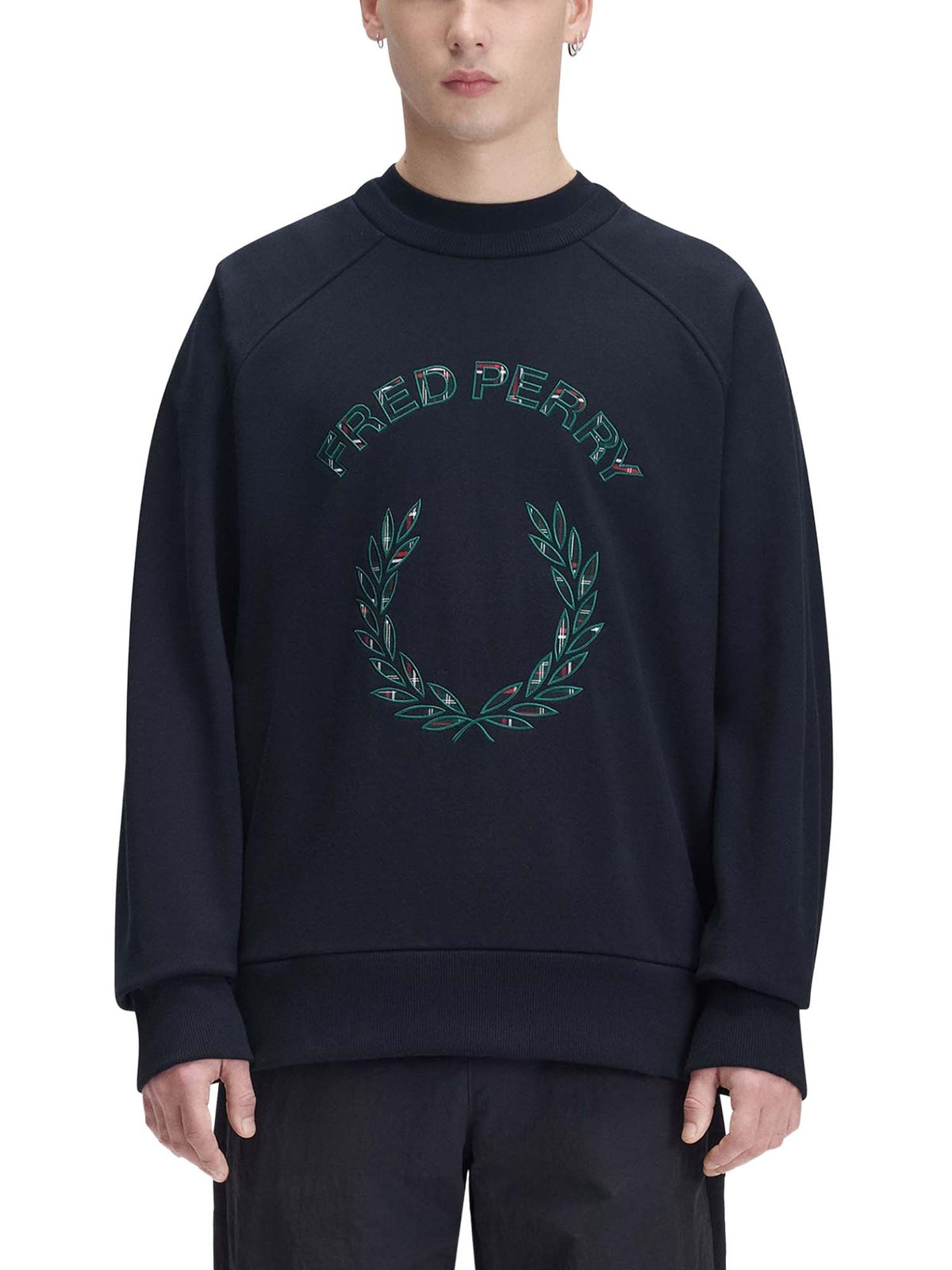 Fred Perry Felpa con applicazione tartan Blu