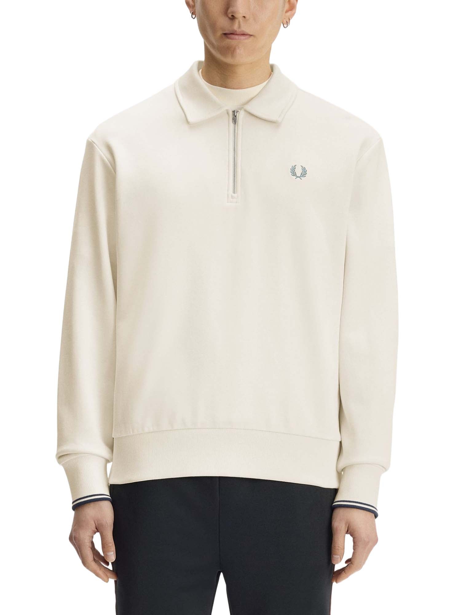 Fred Perry Felpa con colletto a mezza zip Bianco