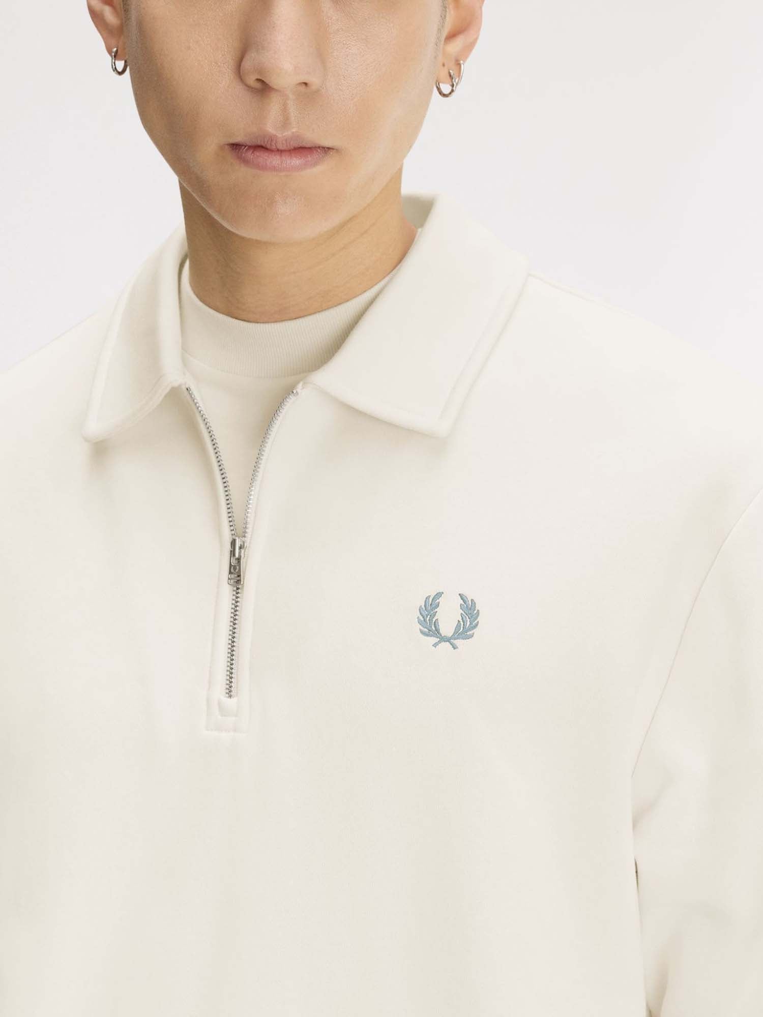 Fred Perry Felpa con colletto a mezza zip Bianco