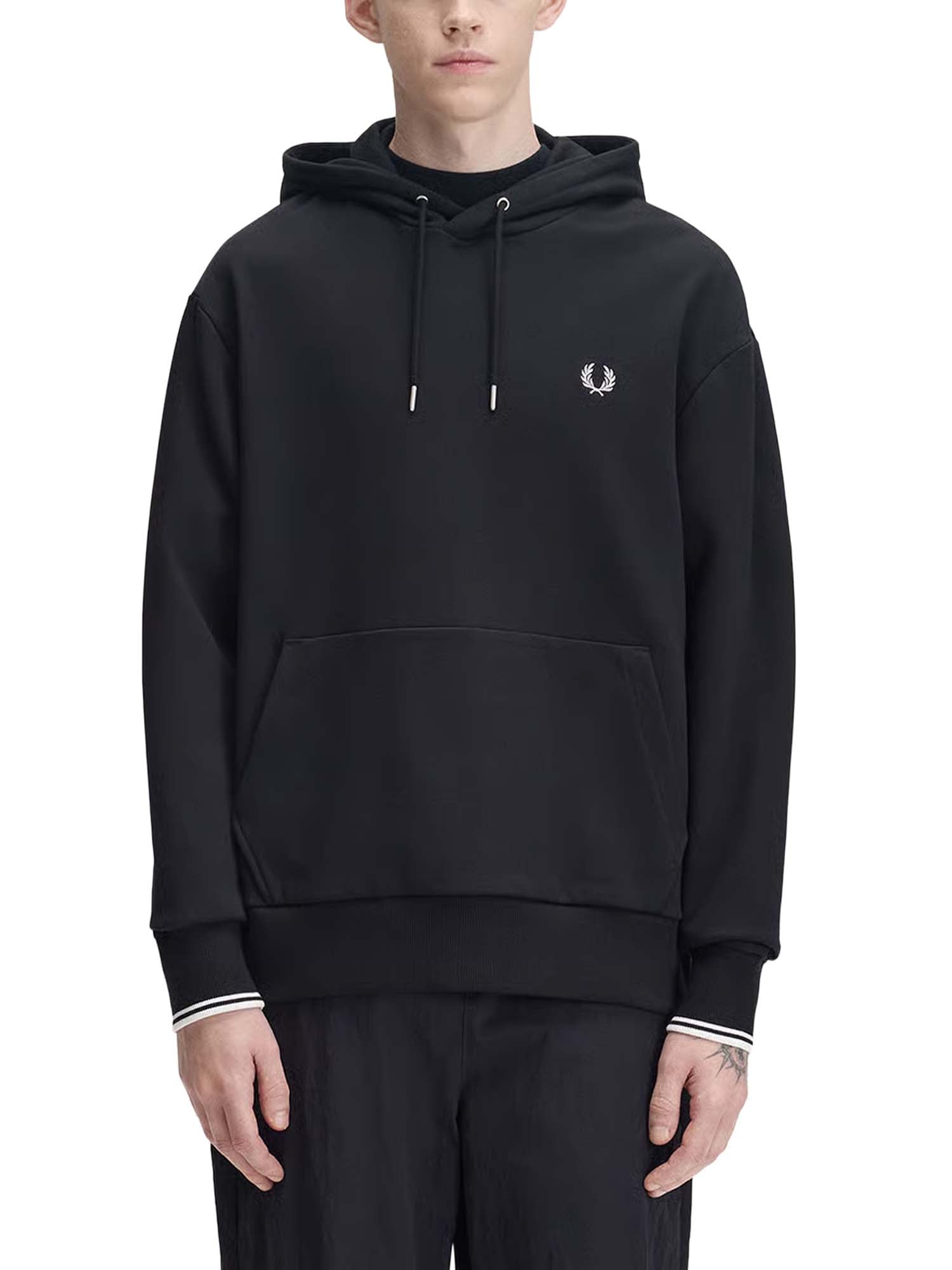 Fred Perry Felpa con cappuccio e doppia riga Nero