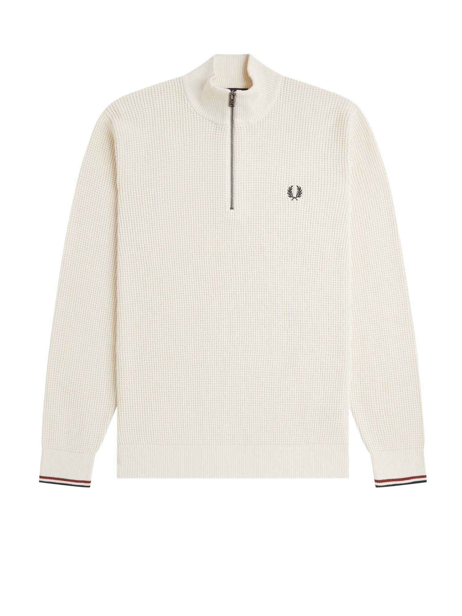 Fred Perry Maglione a mezza zip con lavorazione goffrata Bianco