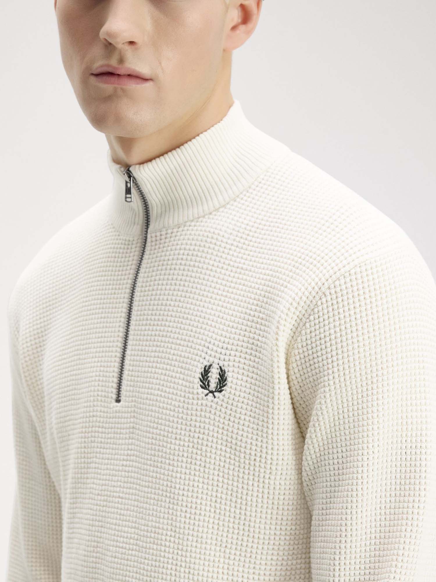 Fred Perry Maglione a mezza zip con lavorazione goffrata Bianco