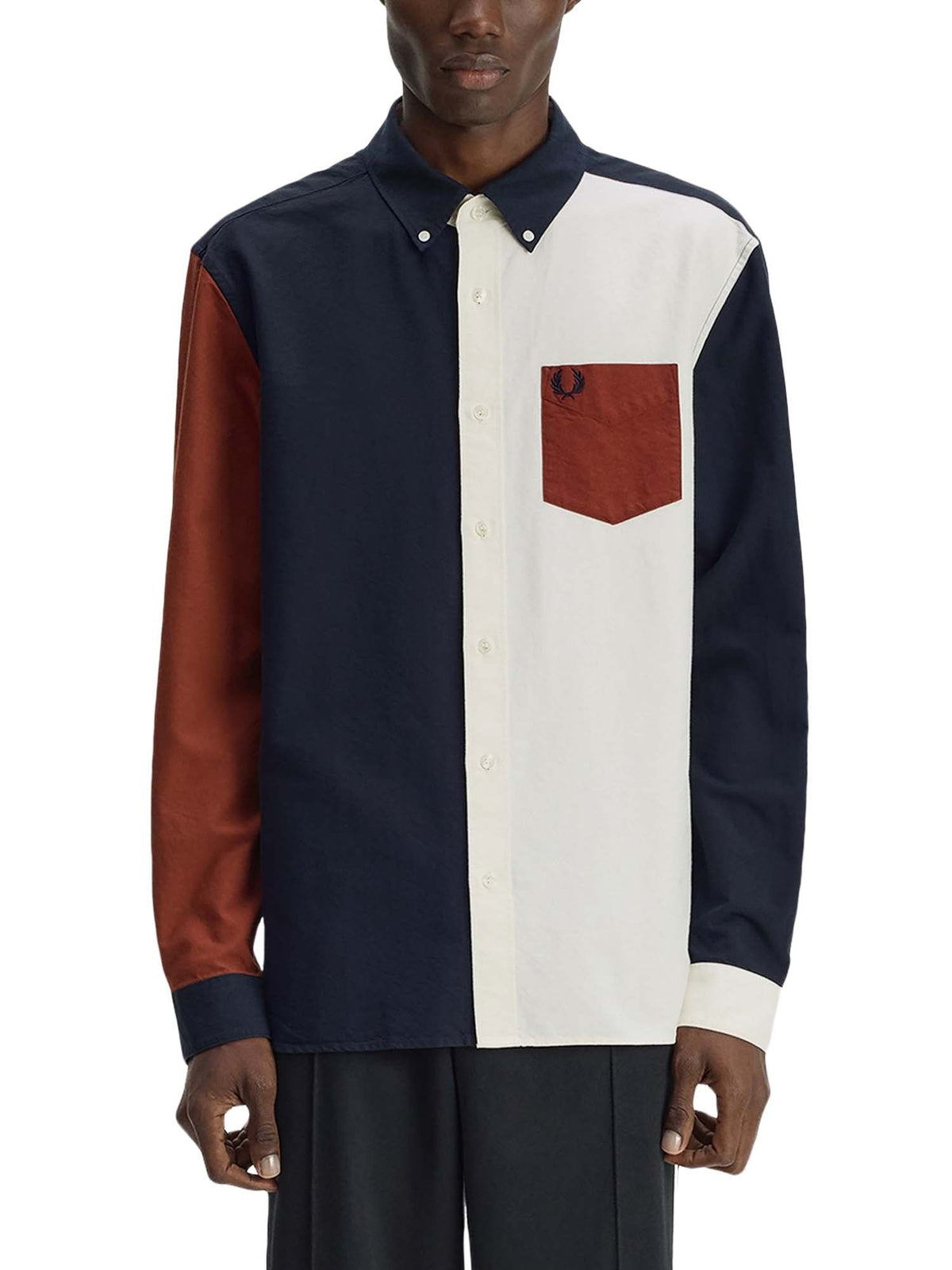 Fred Perry Camicia a maniche lunghe Colour Block Oxford Blu