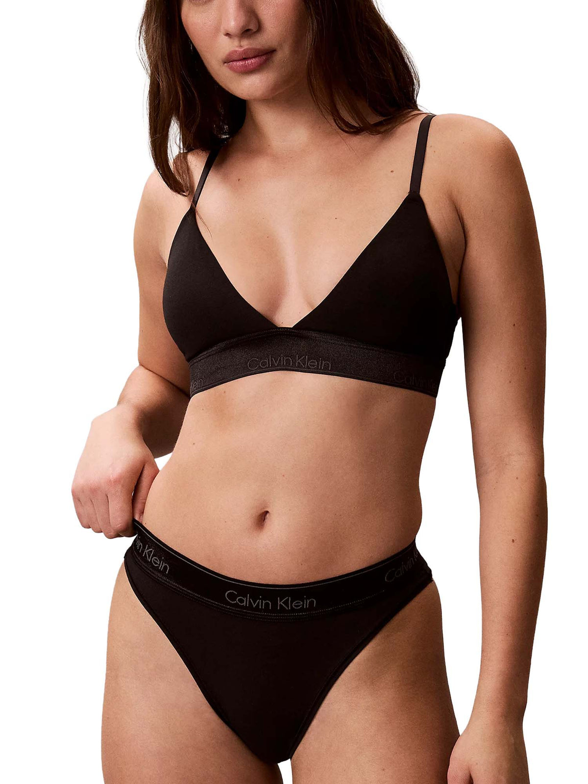 Calvin Klein Brassière leggermente foderata metallica - Icon Cotton Modal Metallic Nero