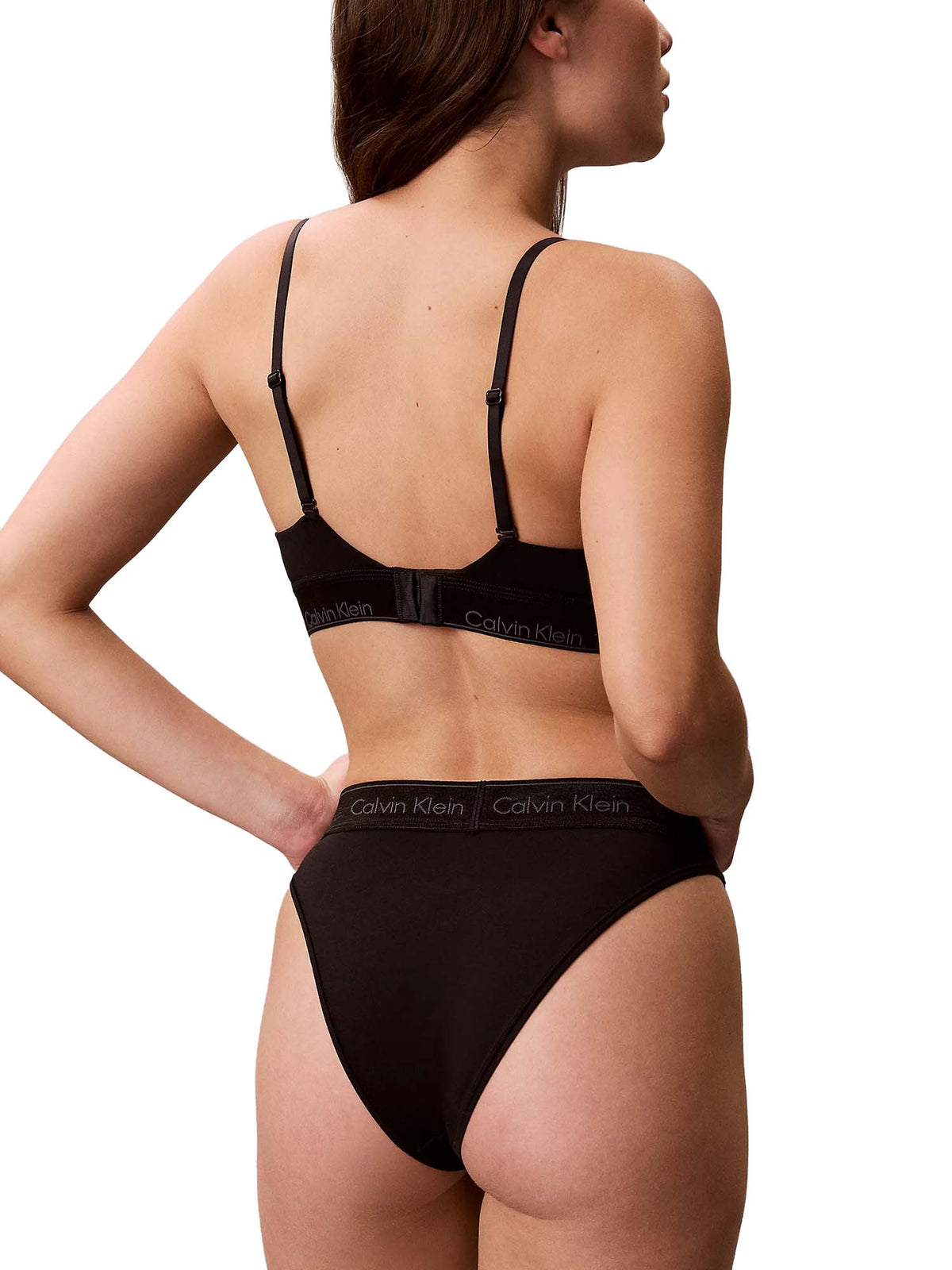 Calvin Klein Brassière leggermente foderata metallica - Icon Cotton Modal Metallic Nero