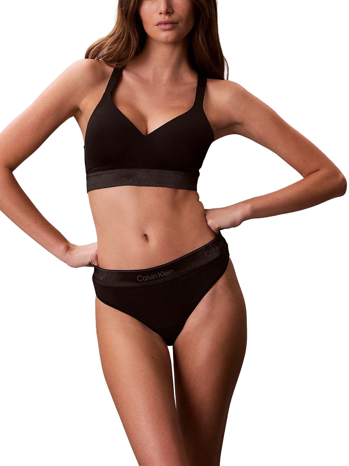 Calvin Klein Perizoma con banda color metallico - Icon Cotton Modal Metallic Nero