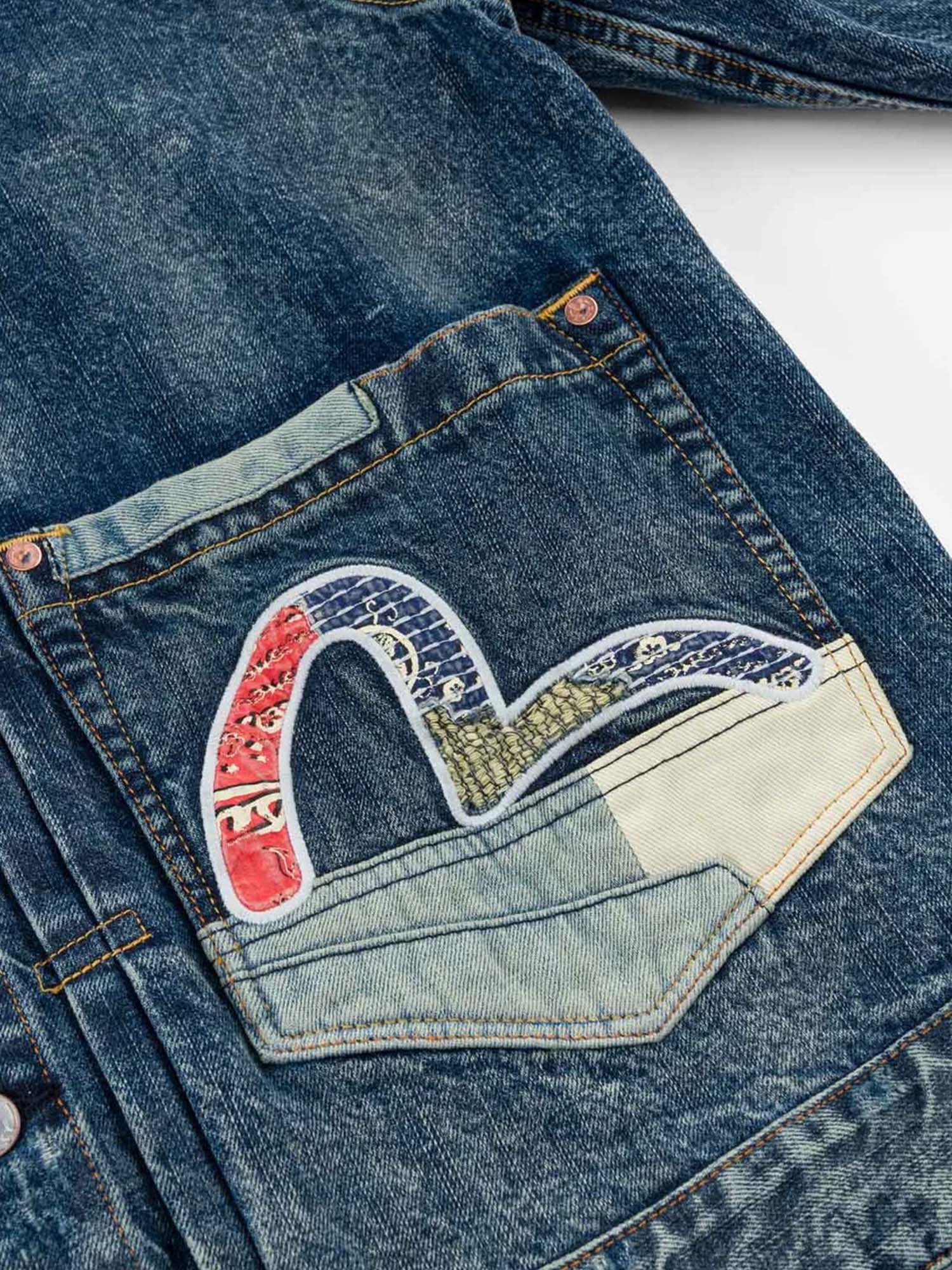 Evisu Giacca Boro Seagull Patch Pocket Denim Blu
