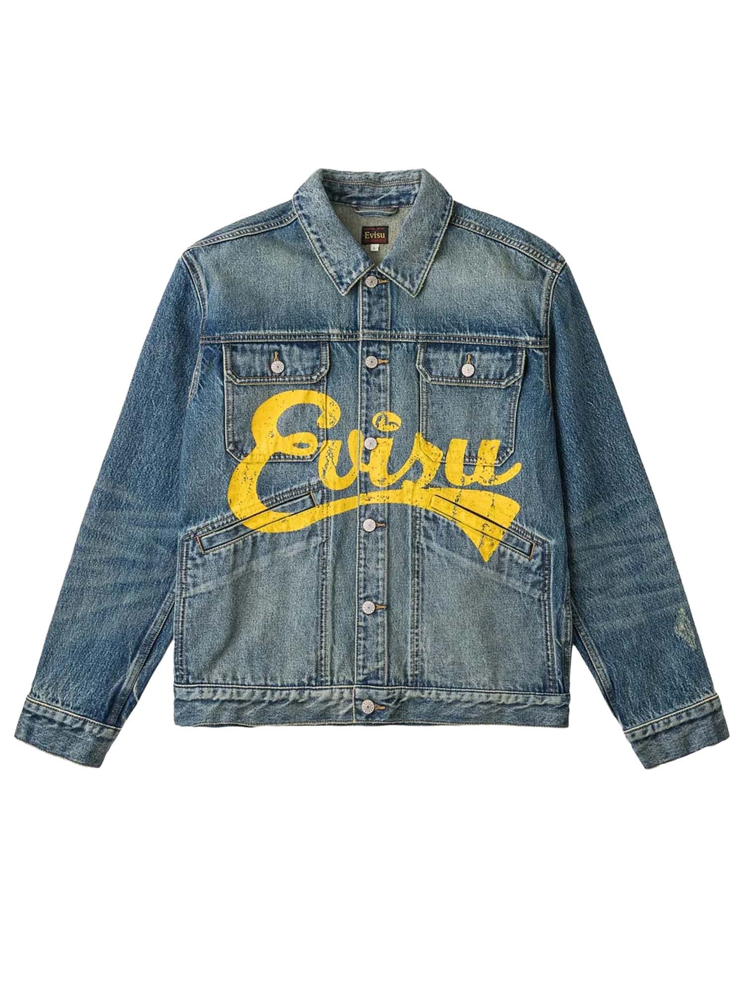 Evisu Giacca Evisu Logo Print Denim Work Blu