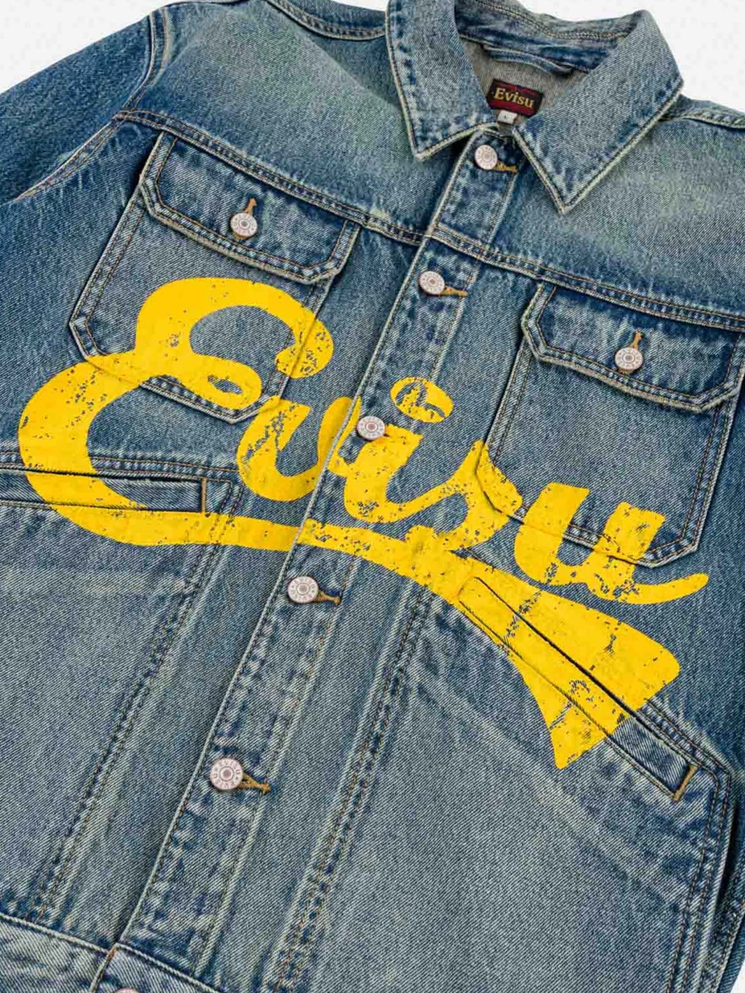 Evisu Giacca Evisu Logo Print Denim Work Blu