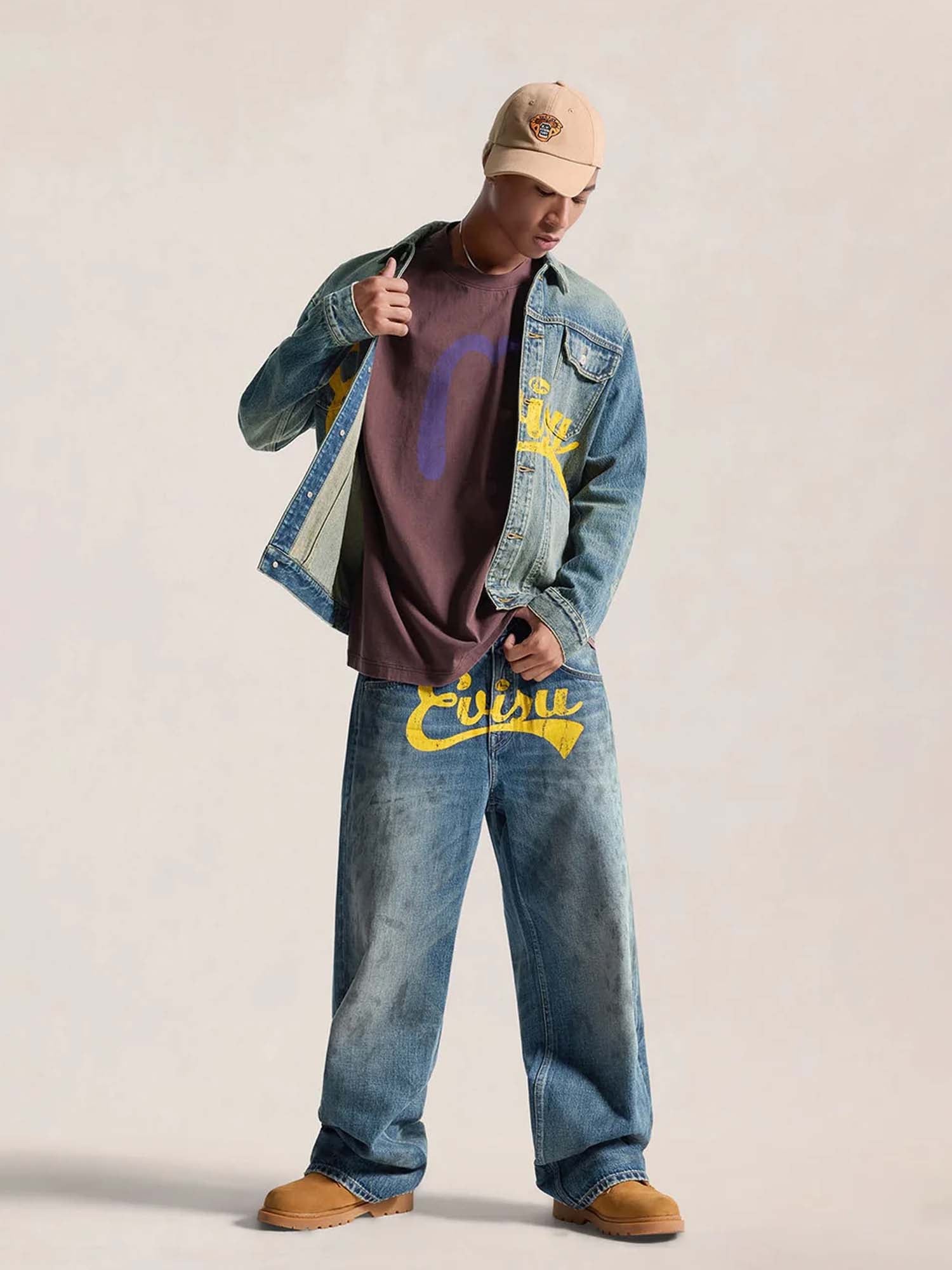 Evisu Giacca Evisu Logo Print Denim Work Blu